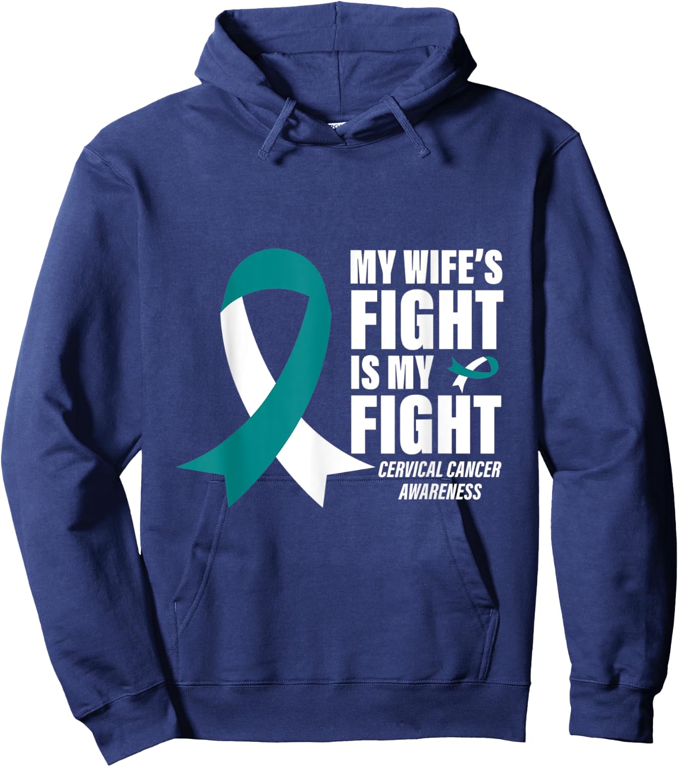 Husband Cancer Support Men Gift Cervical Cancer Awareness Hoodie - Hoodie | Navy