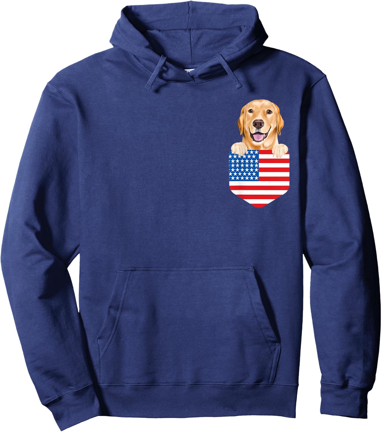 America Flag Yellow Labrador Retriever Dog In Pocket Hoodie - Hoodie | Navy
