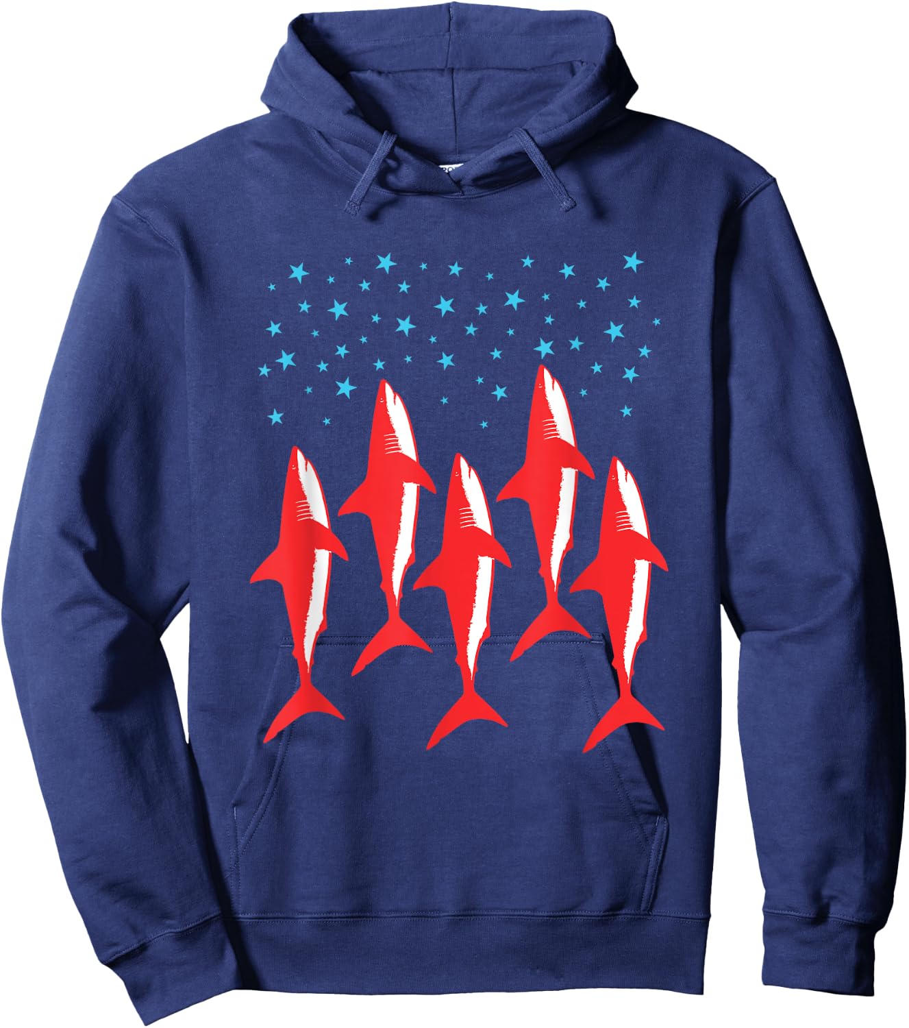 Red White and Blue Shark Patriotic American Flag Shark Lover Hoodie - Hoodie | Navy