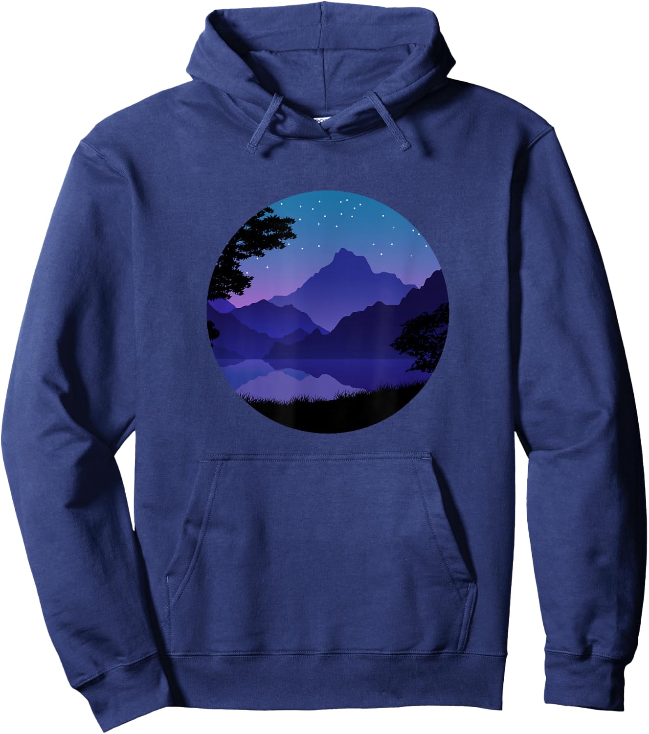 Mountain Silhouette Forest Lake Reflection Hoodie - Hoodie | Navy