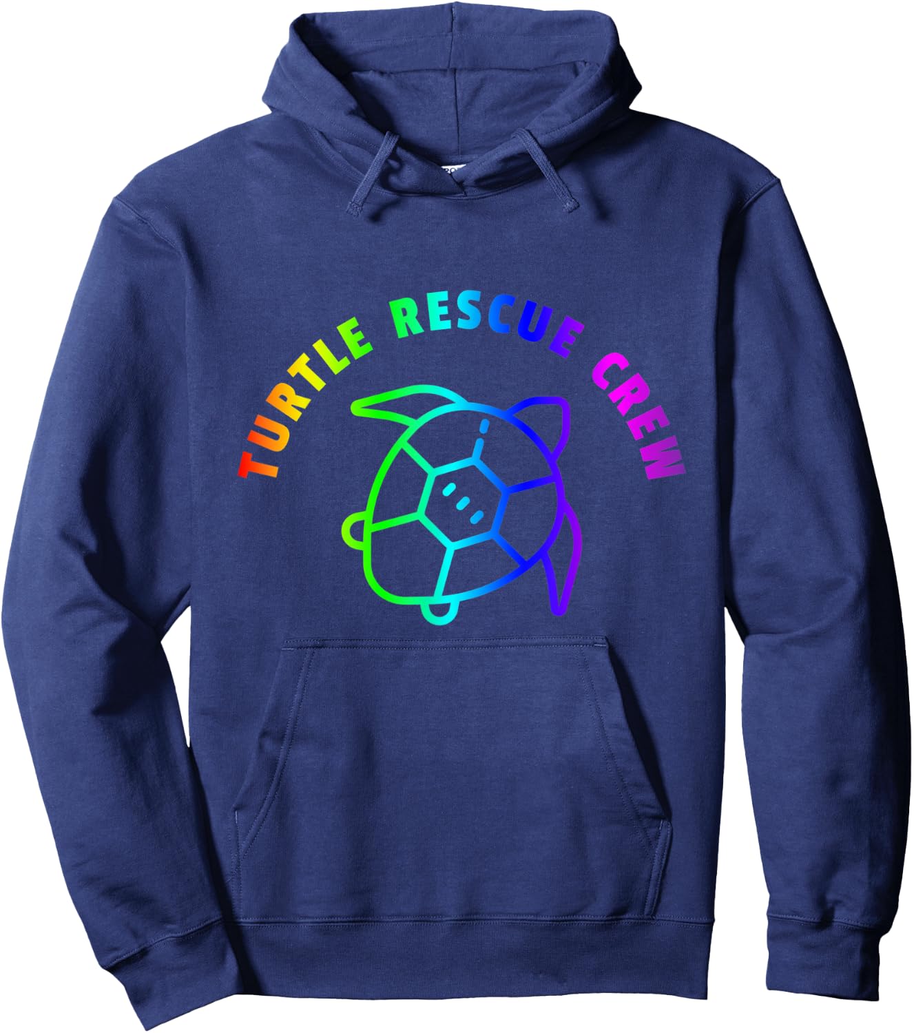 Turtle Rescue Crew Quote - Rainbow Sea Turtle Graphic Hoodie - Hoodie | Navy