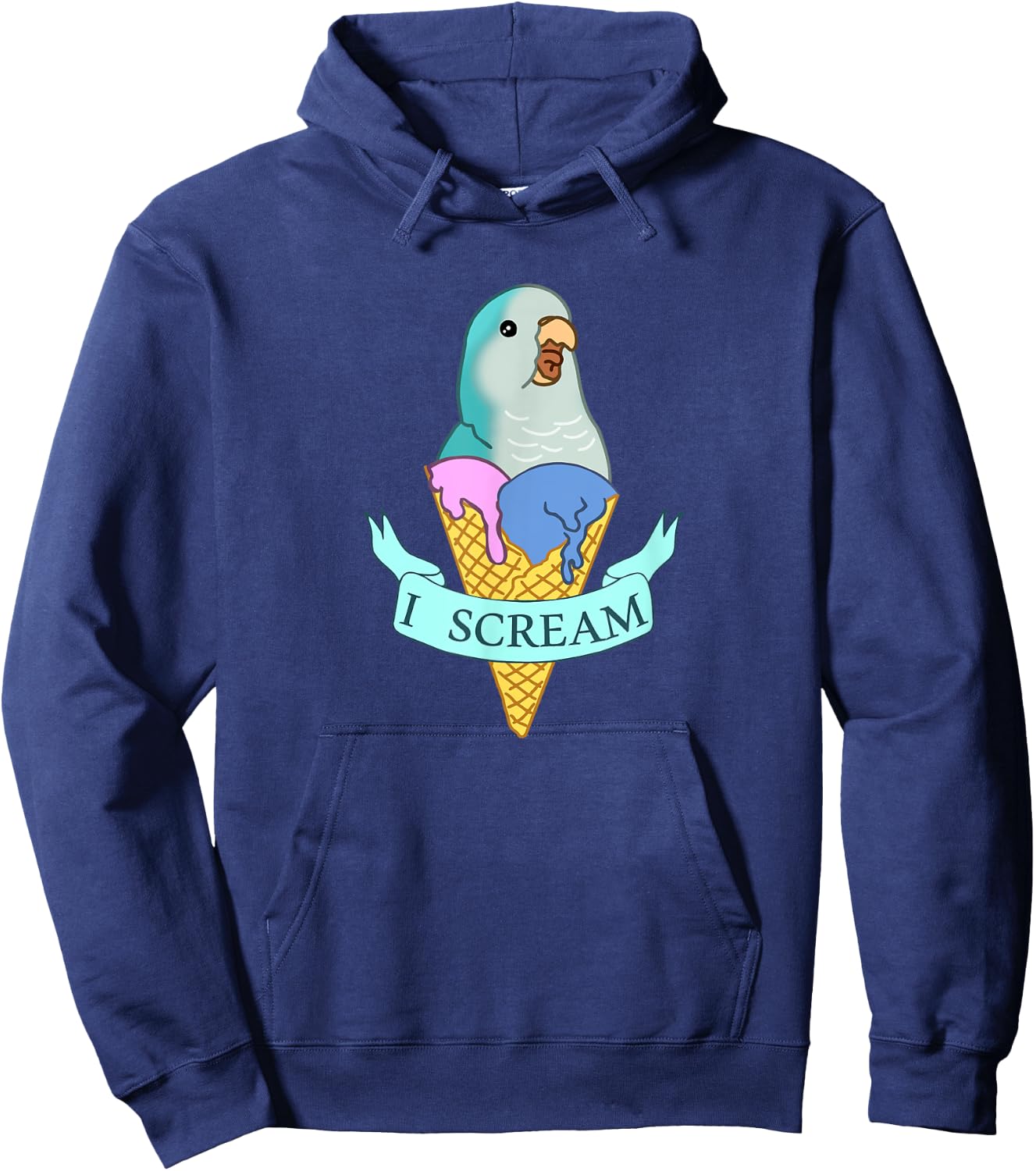 I scream Quaker Parrot, Funny Ice cream Blue Monk Parakeet Hoodie - Hoodie | Navy