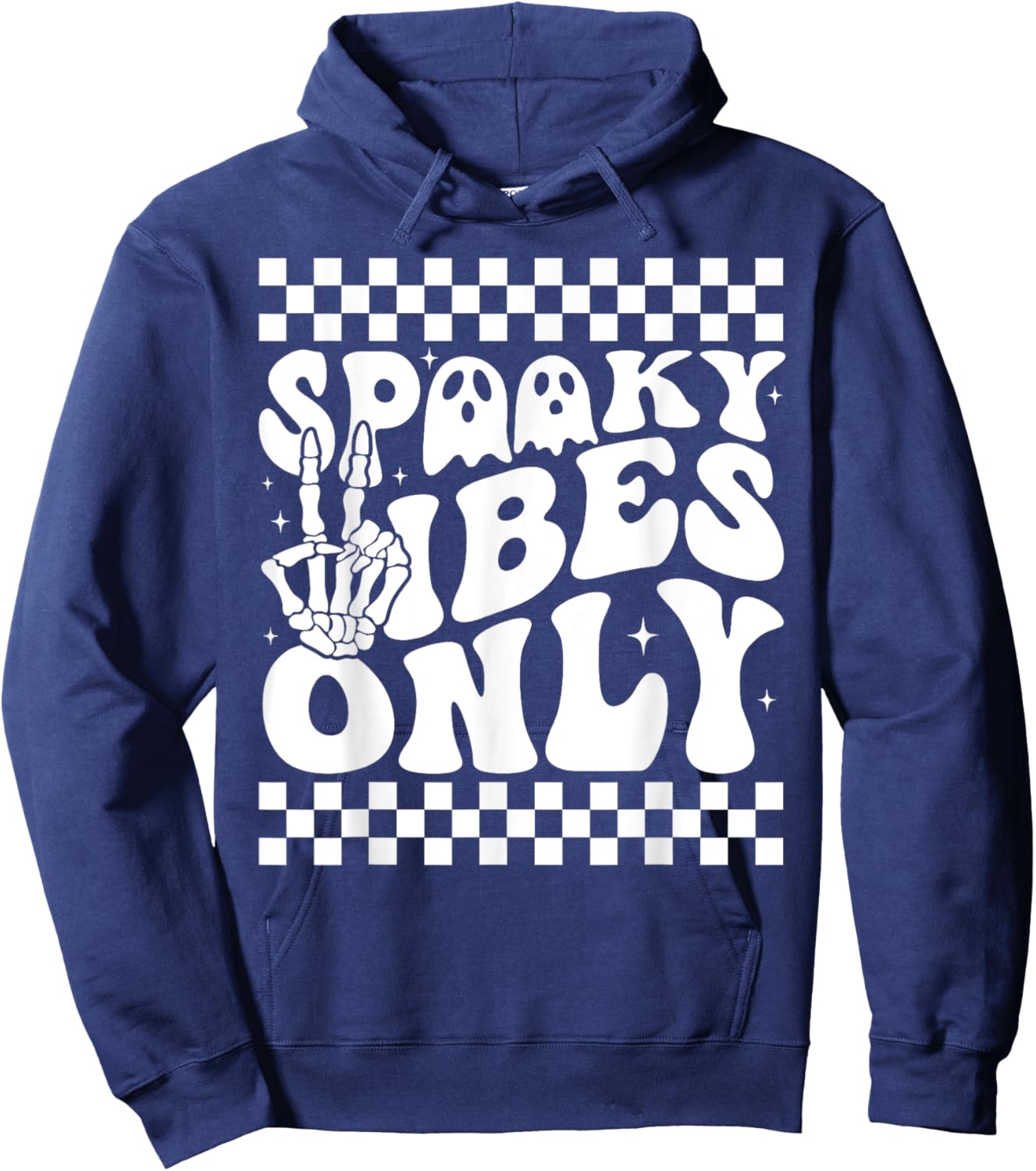 Spooky Vibes Only Toddler Halloween Skeleton Peace Retro Hoodie - Hoodie | Navy