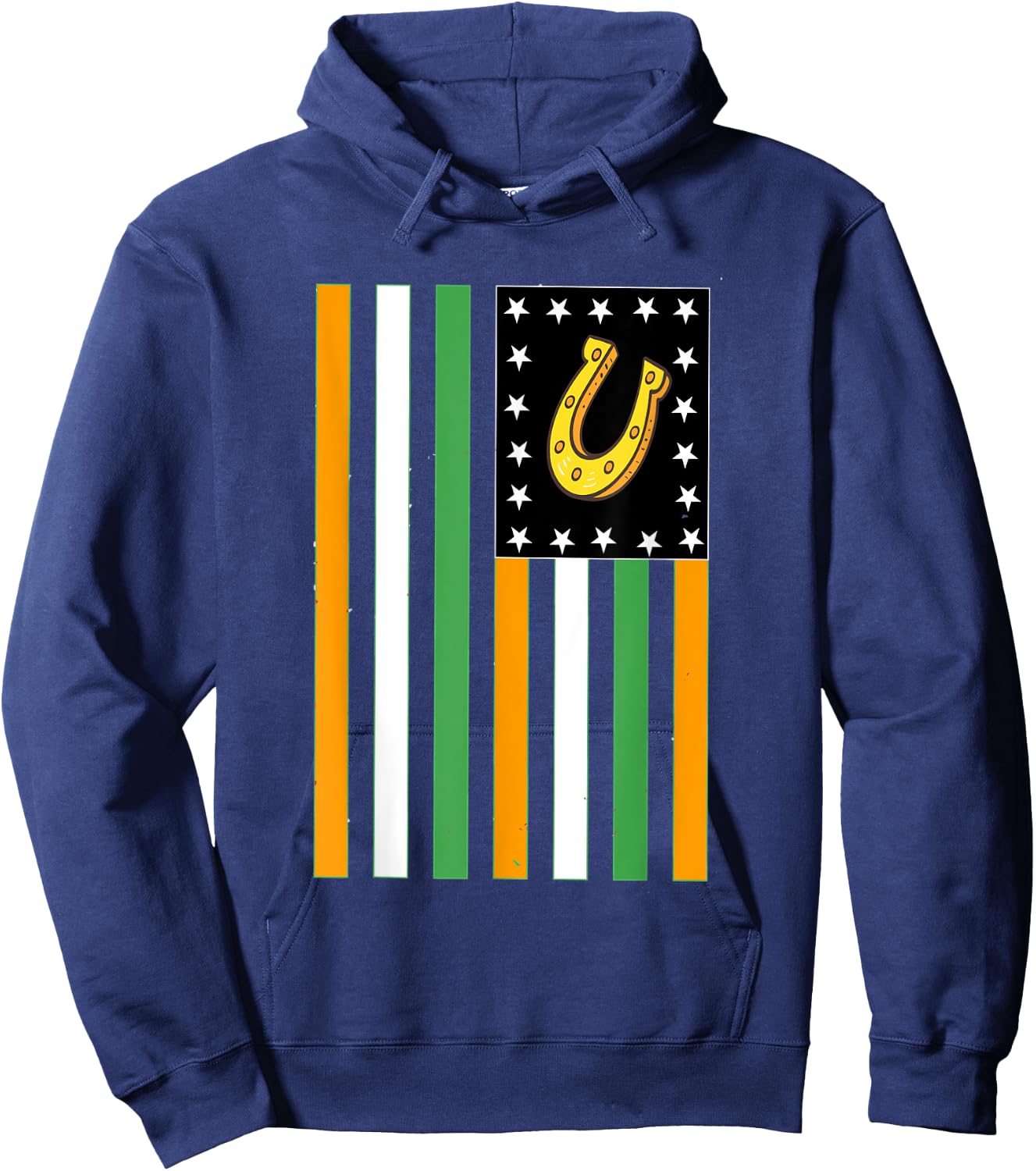 St patrick day Lucky Horseshoe Irish American Flag Hoodie - Hoodie | Navy