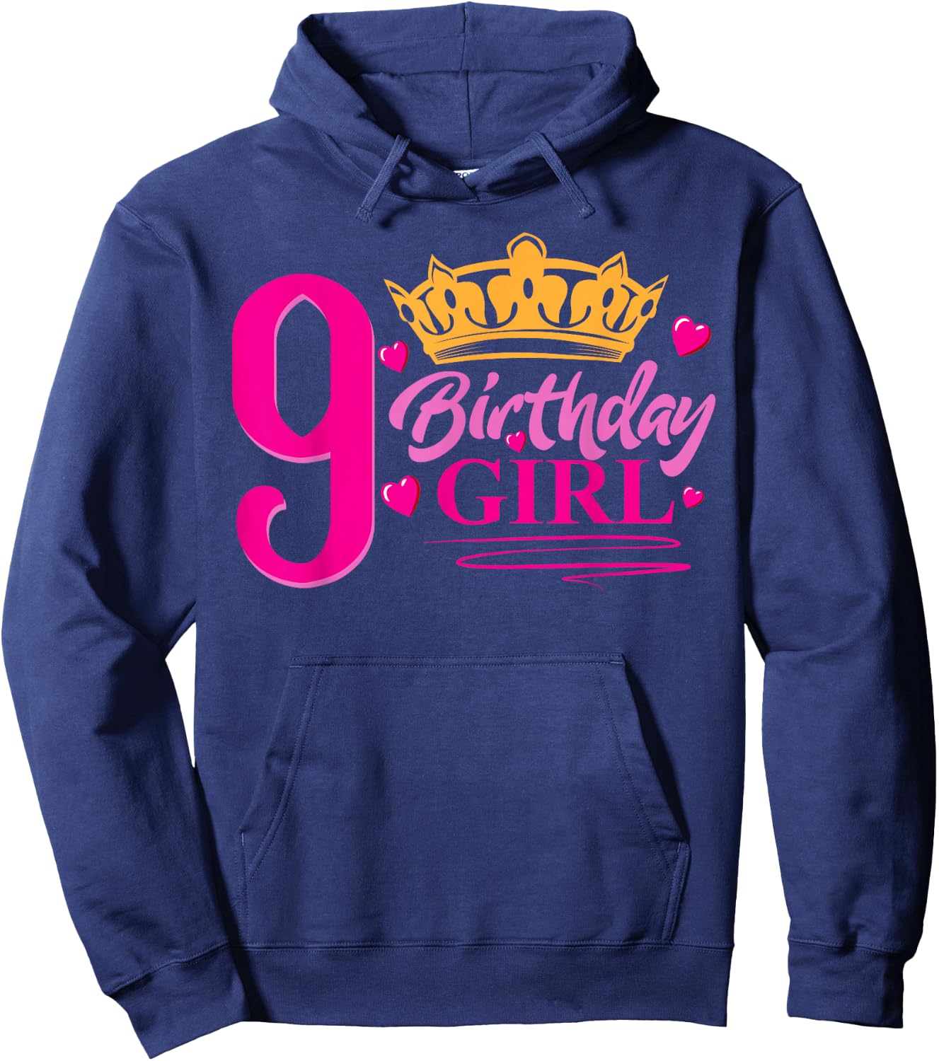 Queen 9th Birthday Girl , Party 9 Years Old Bday Hoodie - Hoodie | Navy