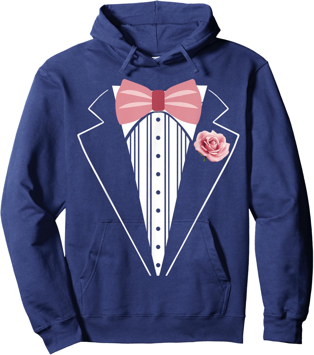 Funny Kids Adult Rose Bowtie Pink Boutonniere Tuxedo Costume Hoodie - Hoodie | Navy