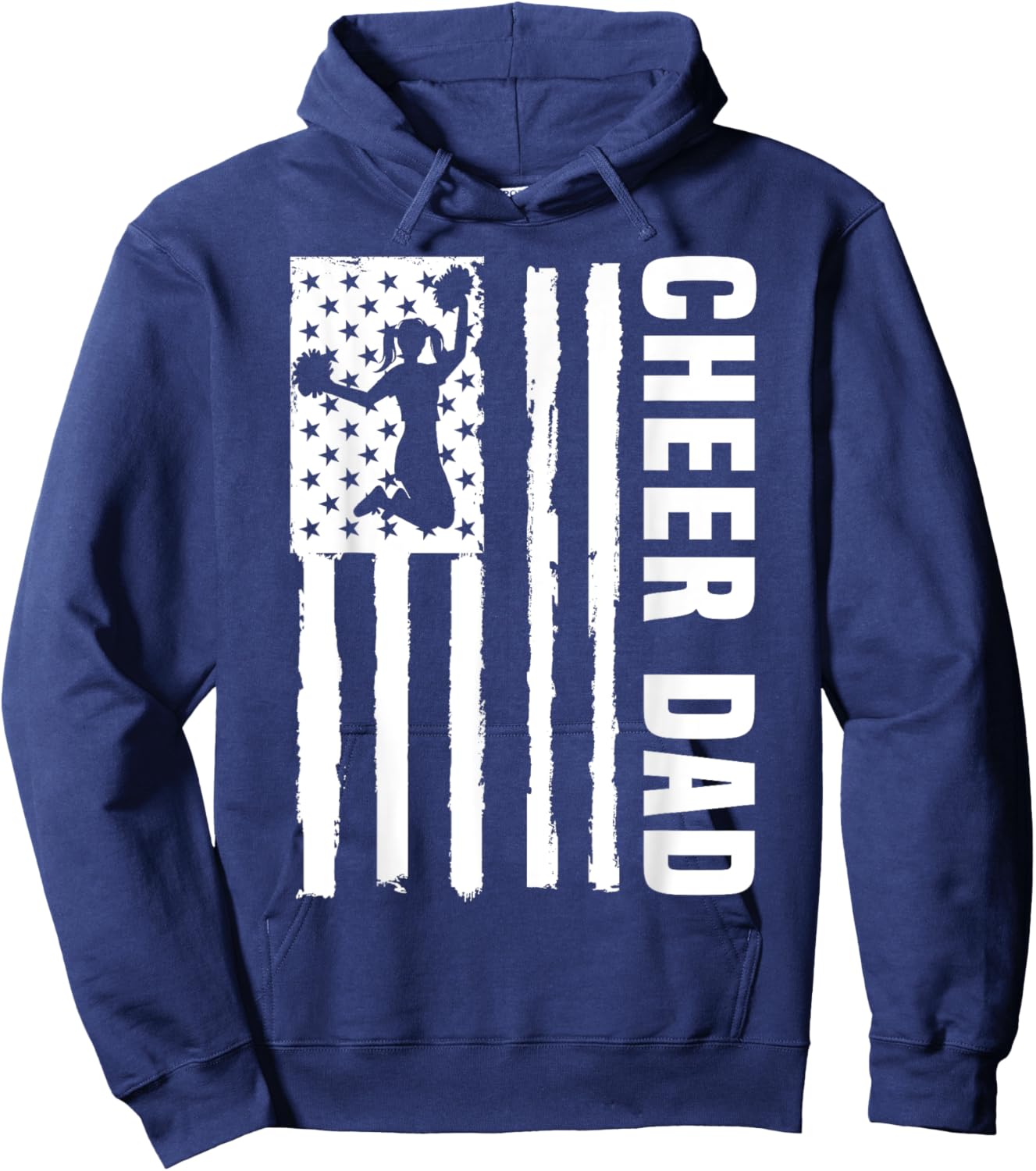 Cheer Dad Cheerleading American Flag Fathers Day Cheerleader Hoodie - Hoodie | Navy