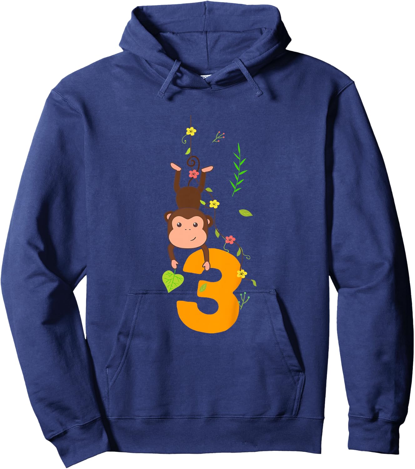 Kids Funny Cute Monkey Lover 3rd Birthday Three 3 Yr 3 Year Old Hoodie - Hoodie | Navy