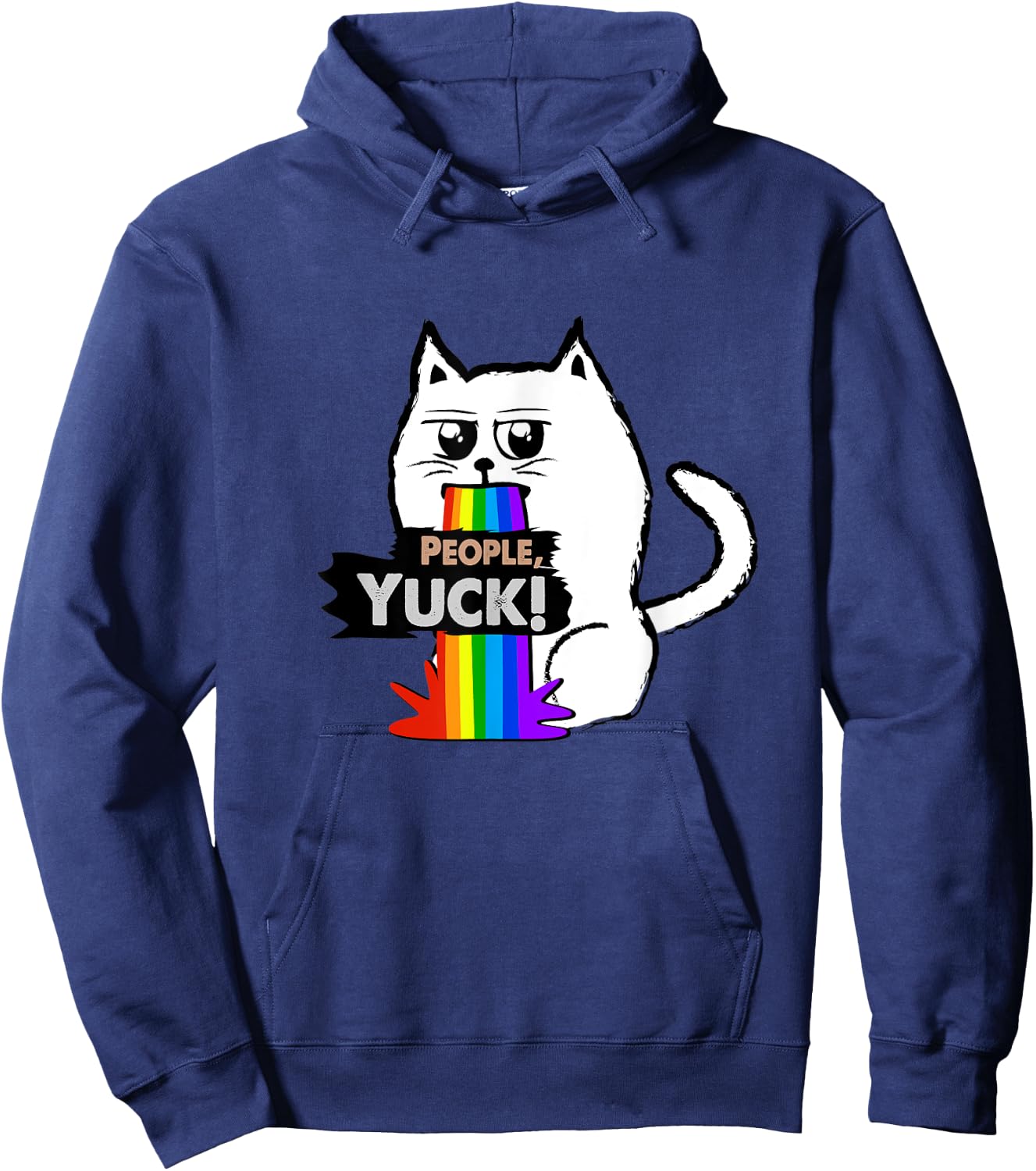 People, Yuck! Cute Sarcastic Cat throwing up a rainbow Women Kids Hoodie - Hoodie | Navy