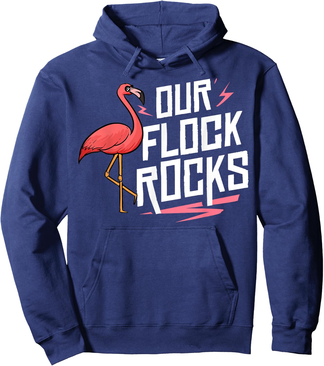 Our Flock Rocks Gift Pink Flamingo Women Men Hoodie - Hoodie | Navy