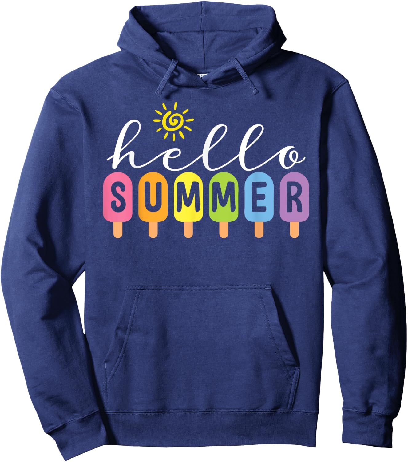 Hello Summer Cool Colorful Popsicle Graphic Summer Vacation Hoodie - Hoodie | Navy