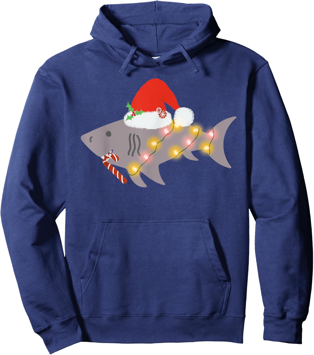 Shark Santa Hat Candy Cane Peppermint Candies Christmas Hoodie - Hoodie | Navy