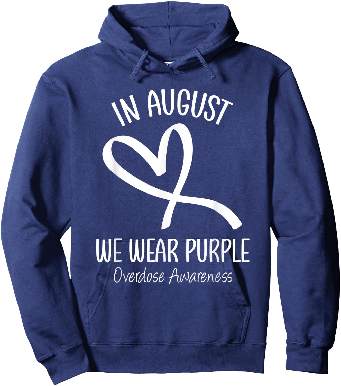 Heart In August We Wear Purple Overdose Awareness Ribbon Hoodie - Hoodie | Navy