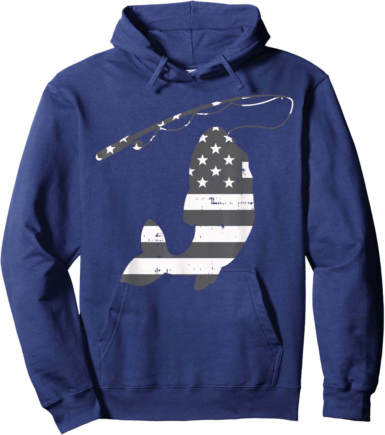 American Flag Fish Silhouette Vintage Fishing Patriotic Gift Women Kids Men Hoodie - Hoodie | Navy
