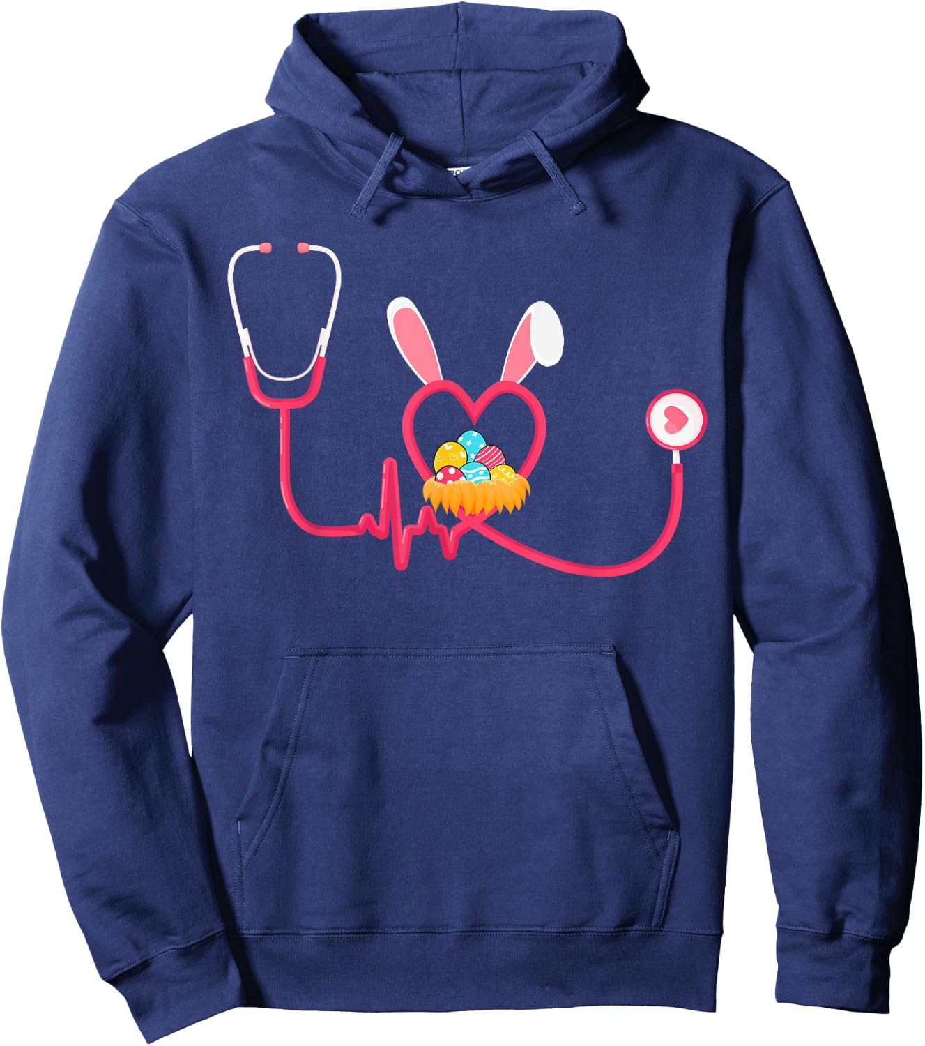 Nurse Stethoscope Easter Bunny Ears Easter Day Bunny Nursing Hoodie - Hoodie | Navy