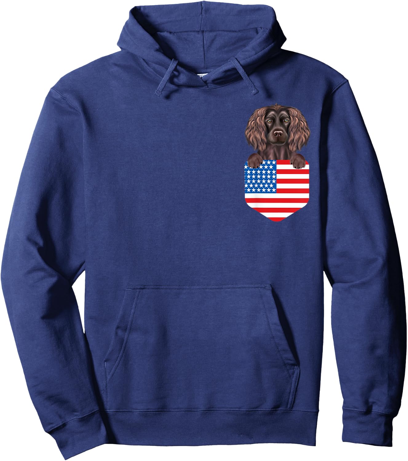 America Flag Boykin Spaniel Dog In Pocket Hoodie - Hoodie | Navy