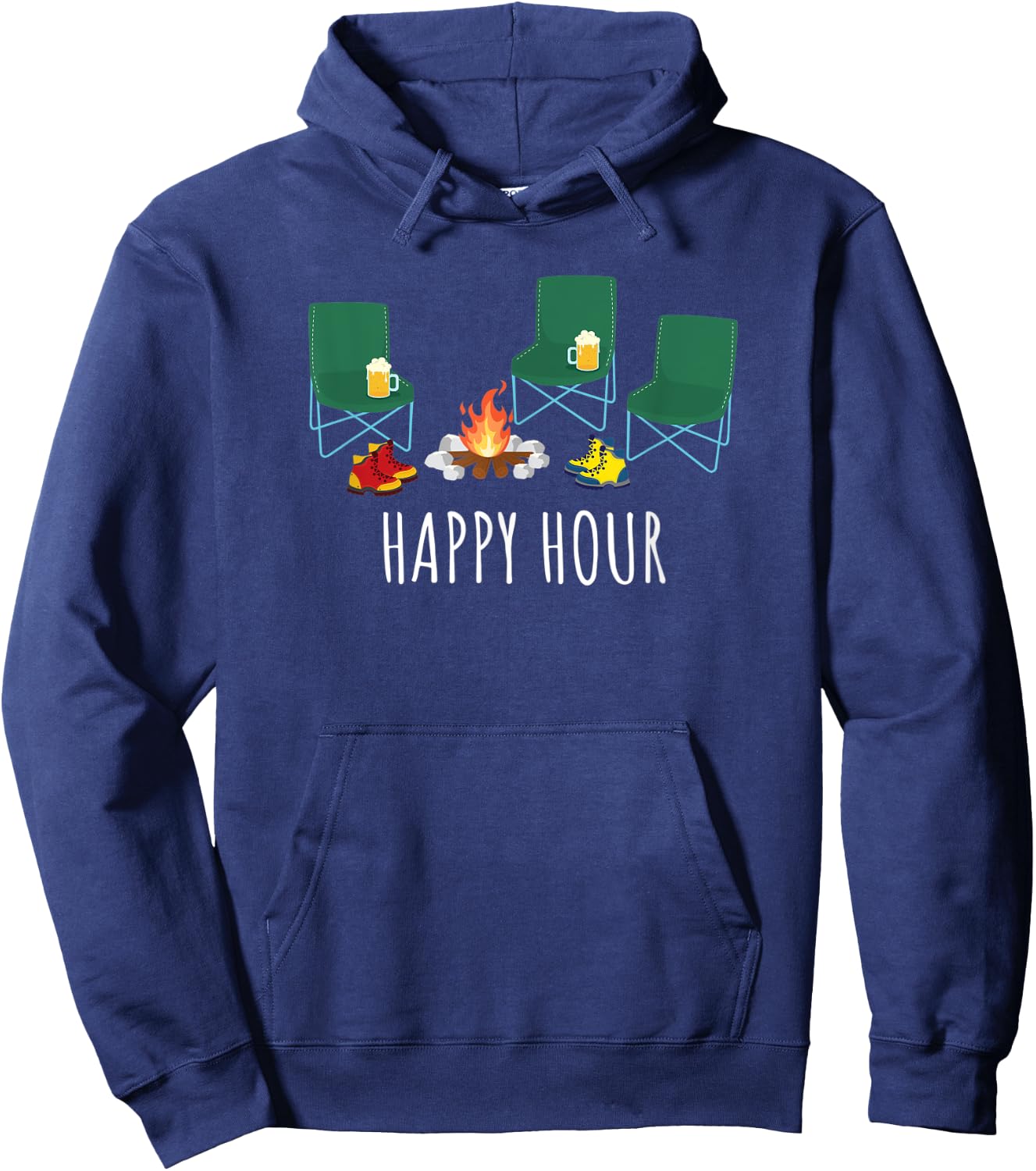 Camping Happy Hour Campfire Beer Drinking Camp Chairs Hoodie - Hoodie | Navy