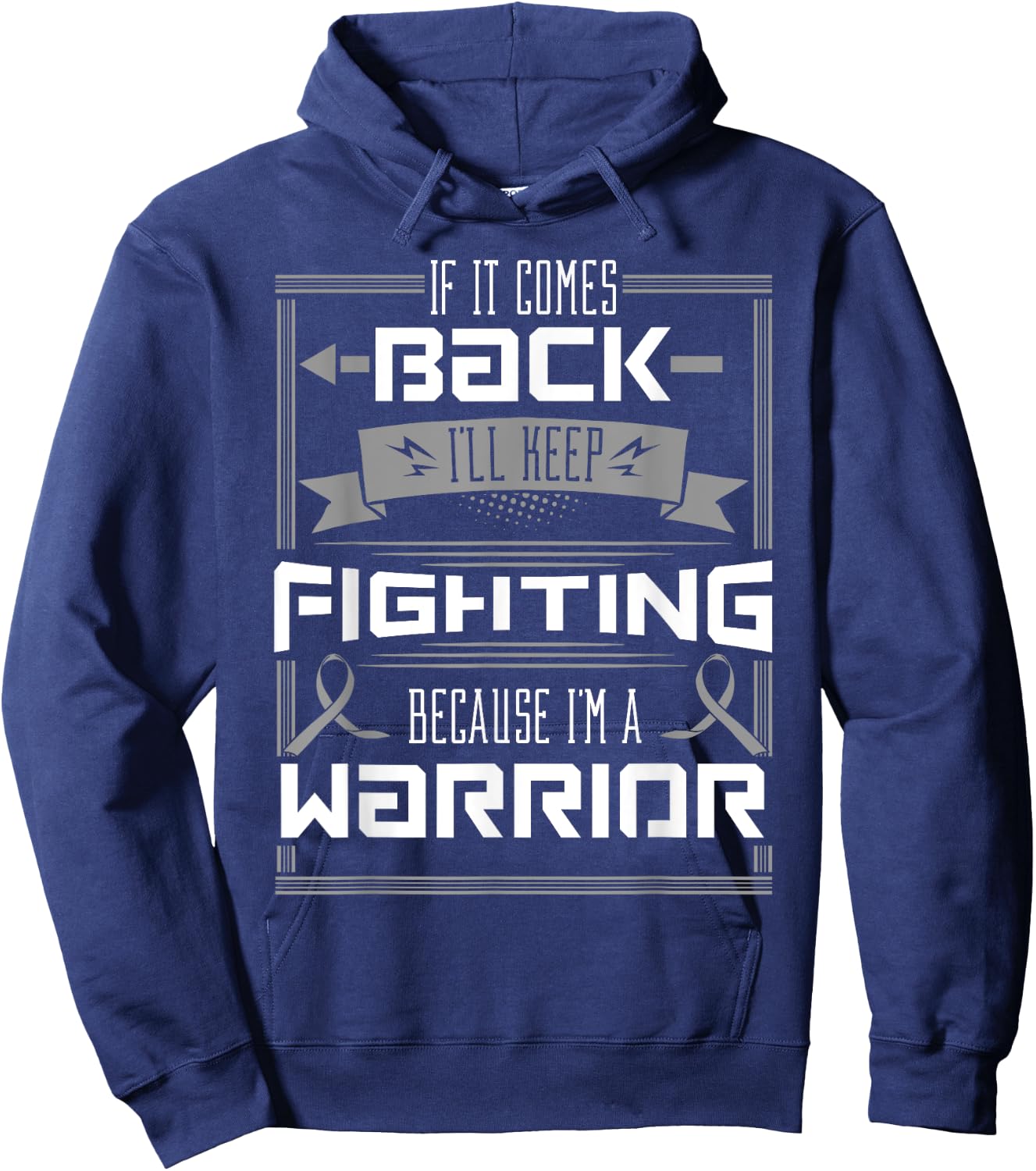 Brain Cancer Awareness Tumor Patient Survivor Gray Ribbon Hoodie - Hoodie | Navy
