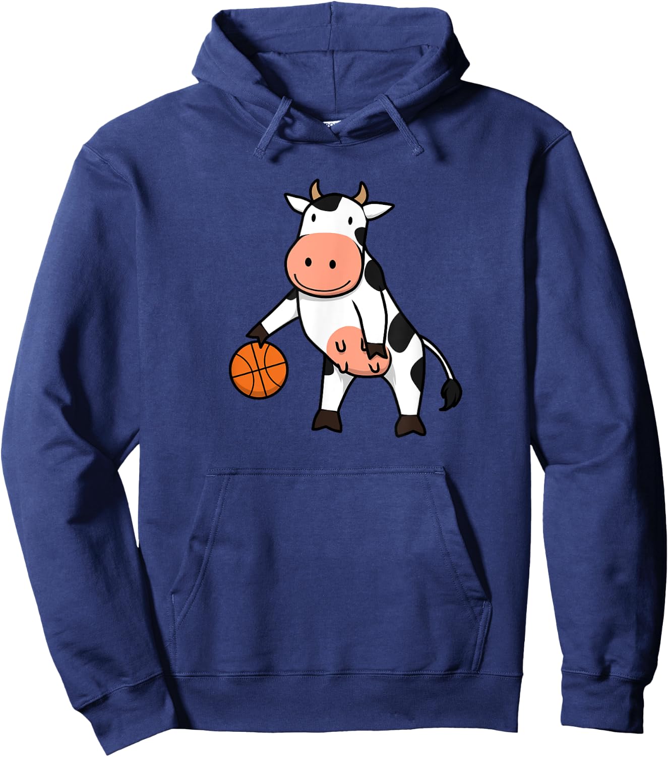 Cow Playing Basketball Ironic Ball Sports Hobby Hoodie - Hoodie | Navy
