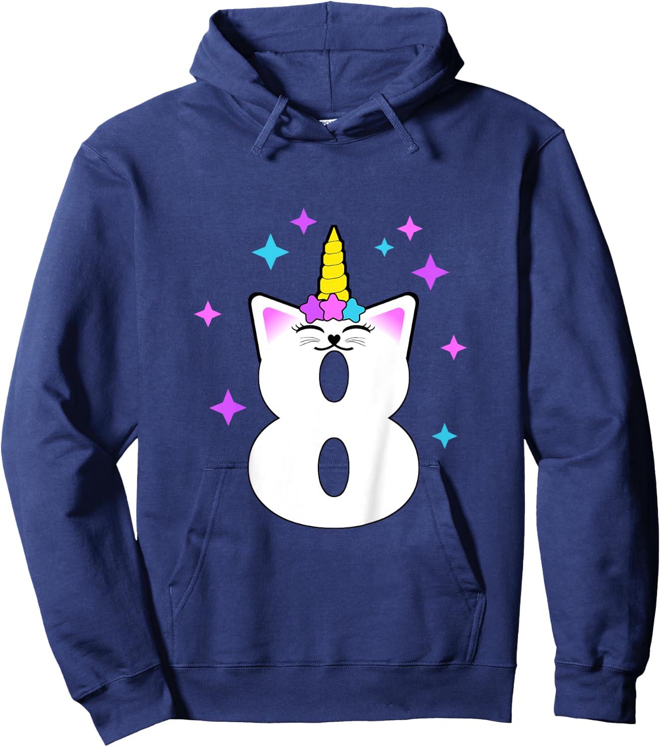 8 Year Old Cat Unicorn Caticorn 8th Birthday Party Girls Hoodie - Hoodie | Navy