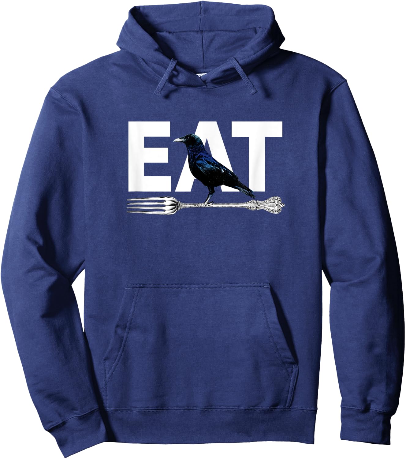 Eat Crow Humor | Black & Blue Crow & Silver Fork Funny Sorry Hoodie - Hoodie | Navy