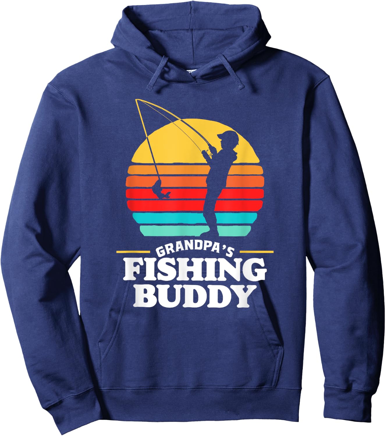Grandpa's Fishing Buddy Cute Retro Kid 80s Sunset Hoodie - Hoodie | Navy
