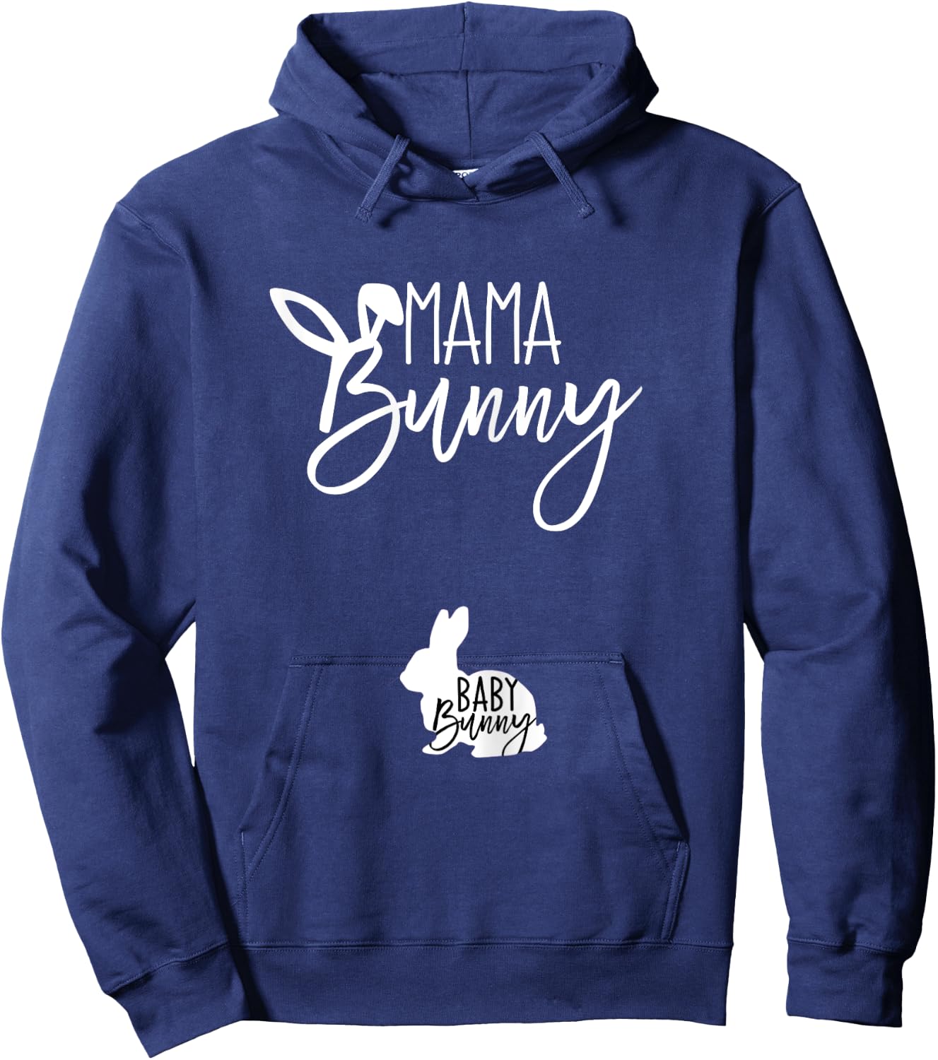 TeylieDesign Women's Pregnant Easter Pregnancy Announcement Mama Bunny Baby Bunny Hoodie - Hoodie | Navy