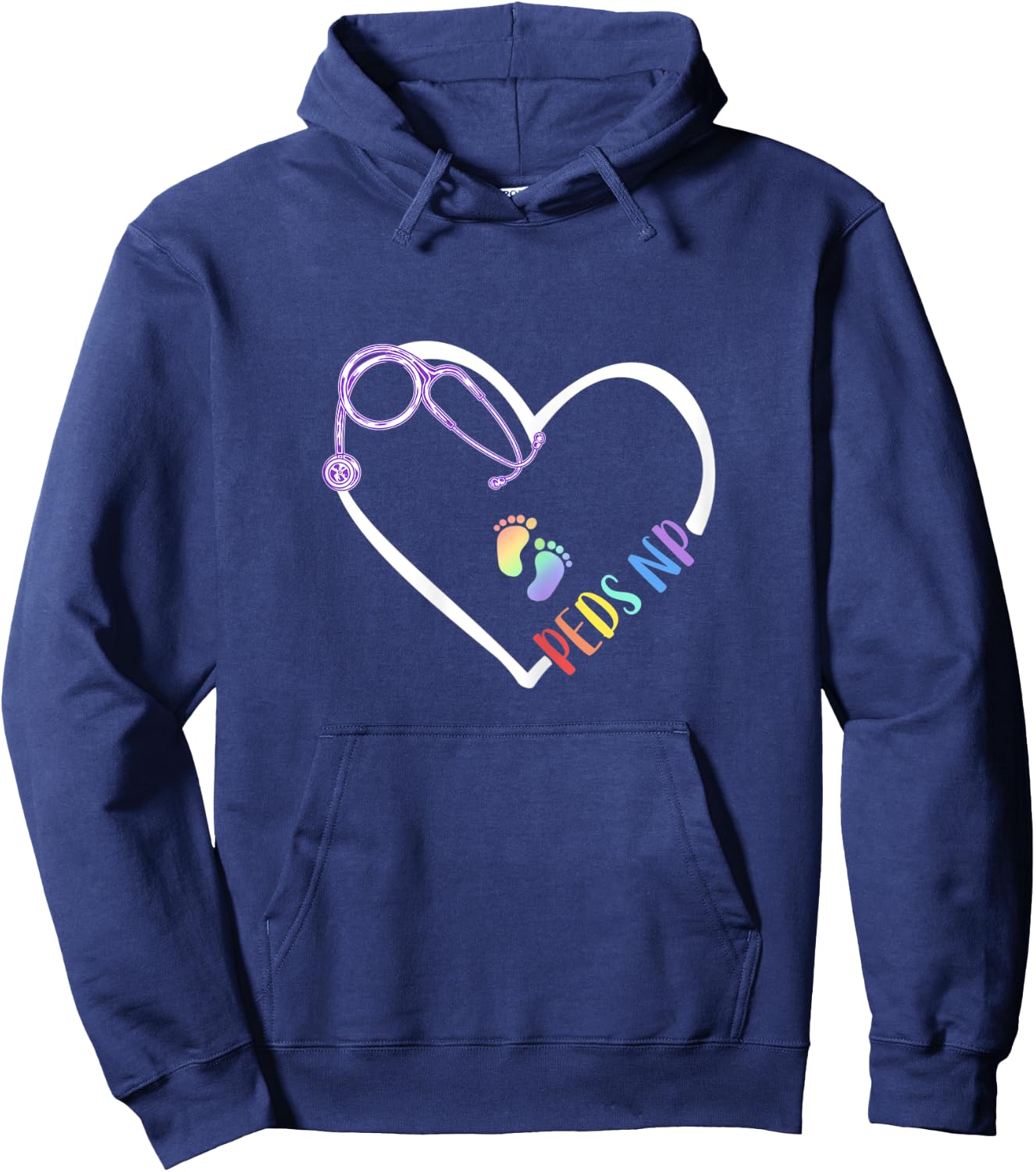 Peds NP Pediatric Nurse Practitioner- Footprints in Heart Hoodie - Hoodie | Navy