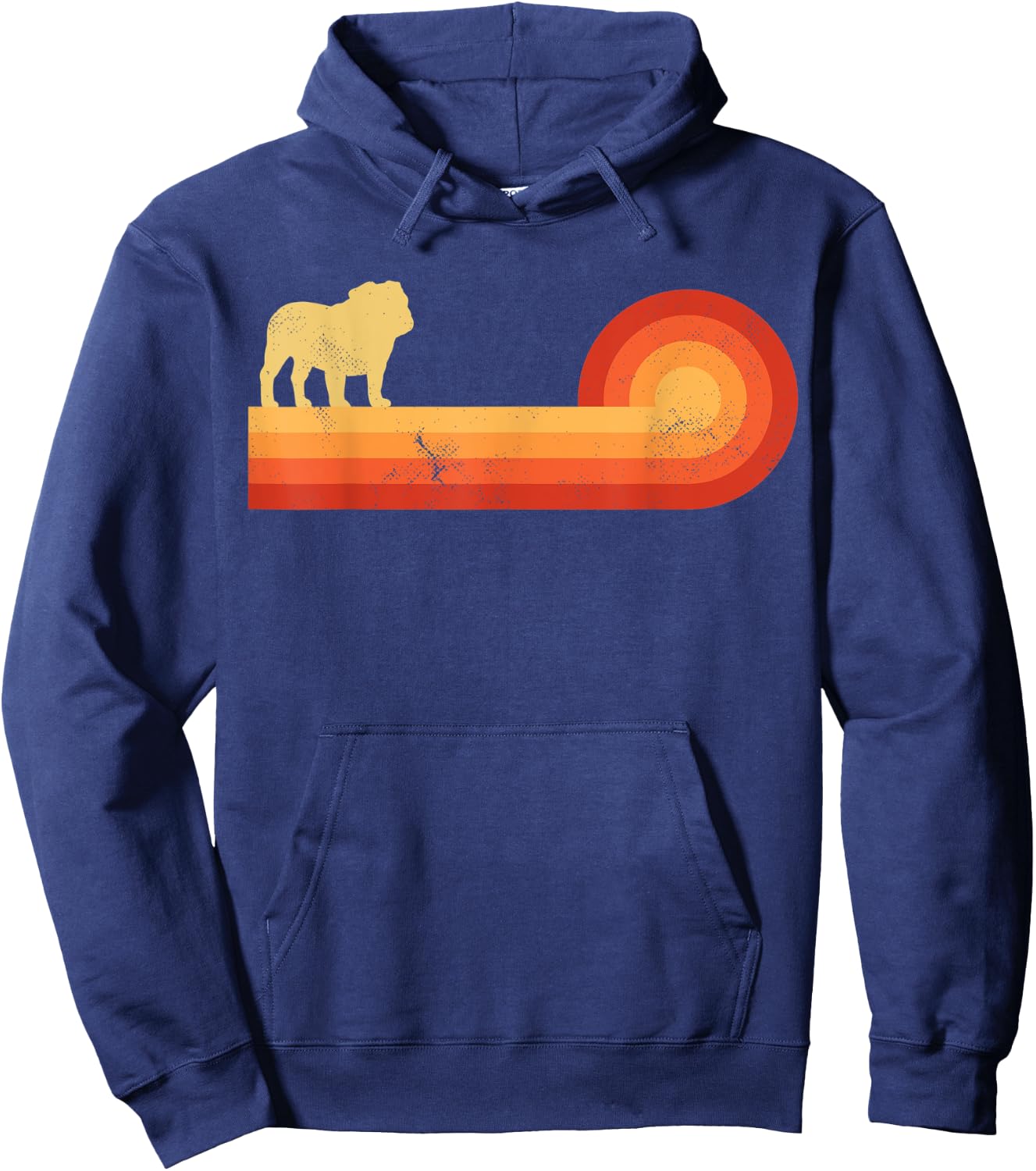 English Bulldog Retro Vintage 60s 70s Sunset Dog Lovers Men Hoodie - Hoodie | Navy