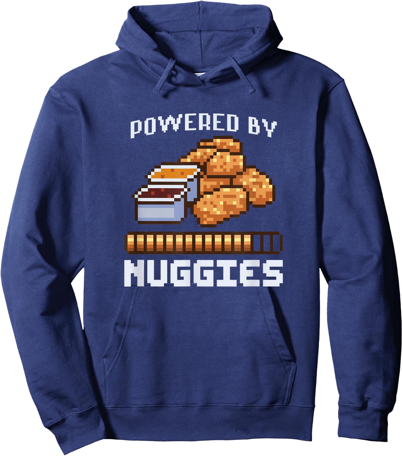 Power By Nuggies Pixalated Art Style Chicken Nugget Funny Hoodie - Hoodie | Navy