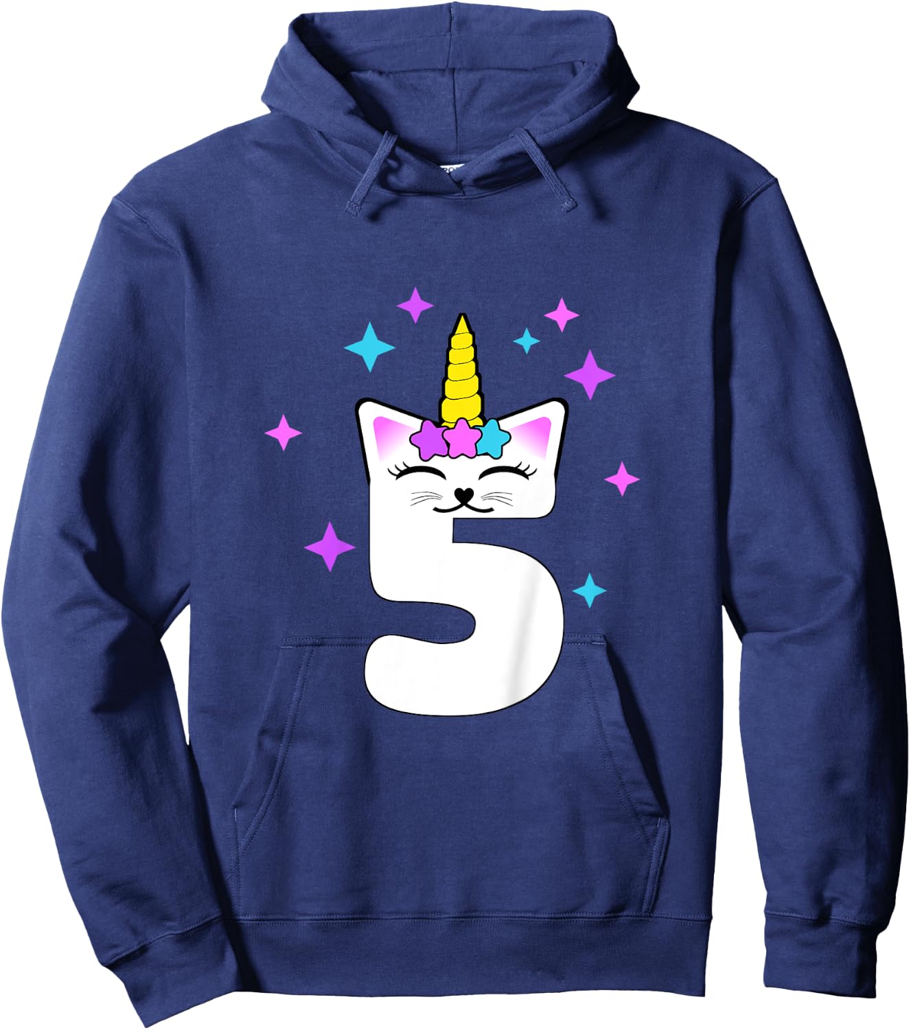 5 Year Old Cat Unicorn Caticorn 5th Birthday Party Girls Hoodie - Hoodie | Navy