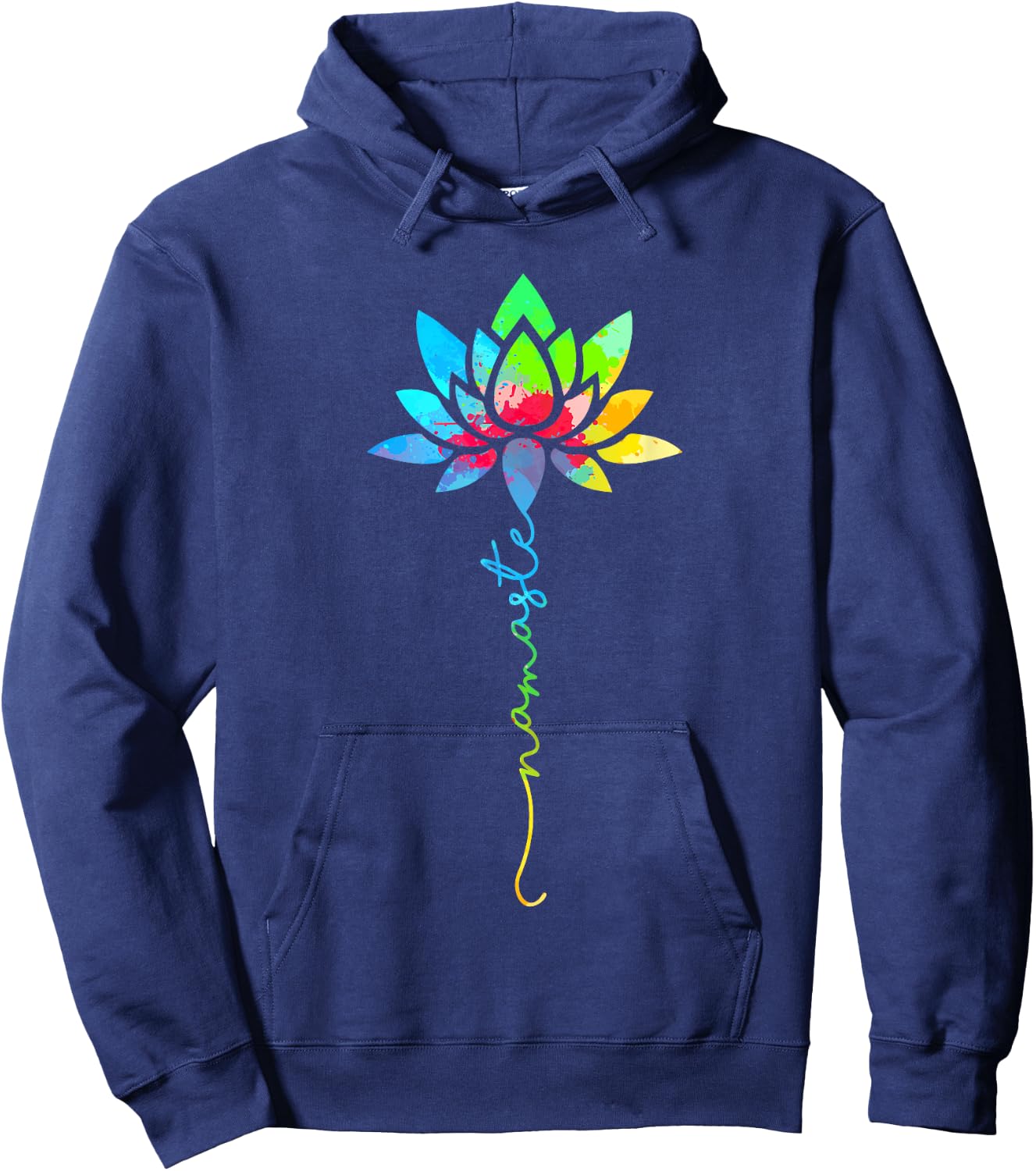 Namaste Rainbow Mandala Lotus Flower Meditation Yoga Hoodie - Hoodie | Navy