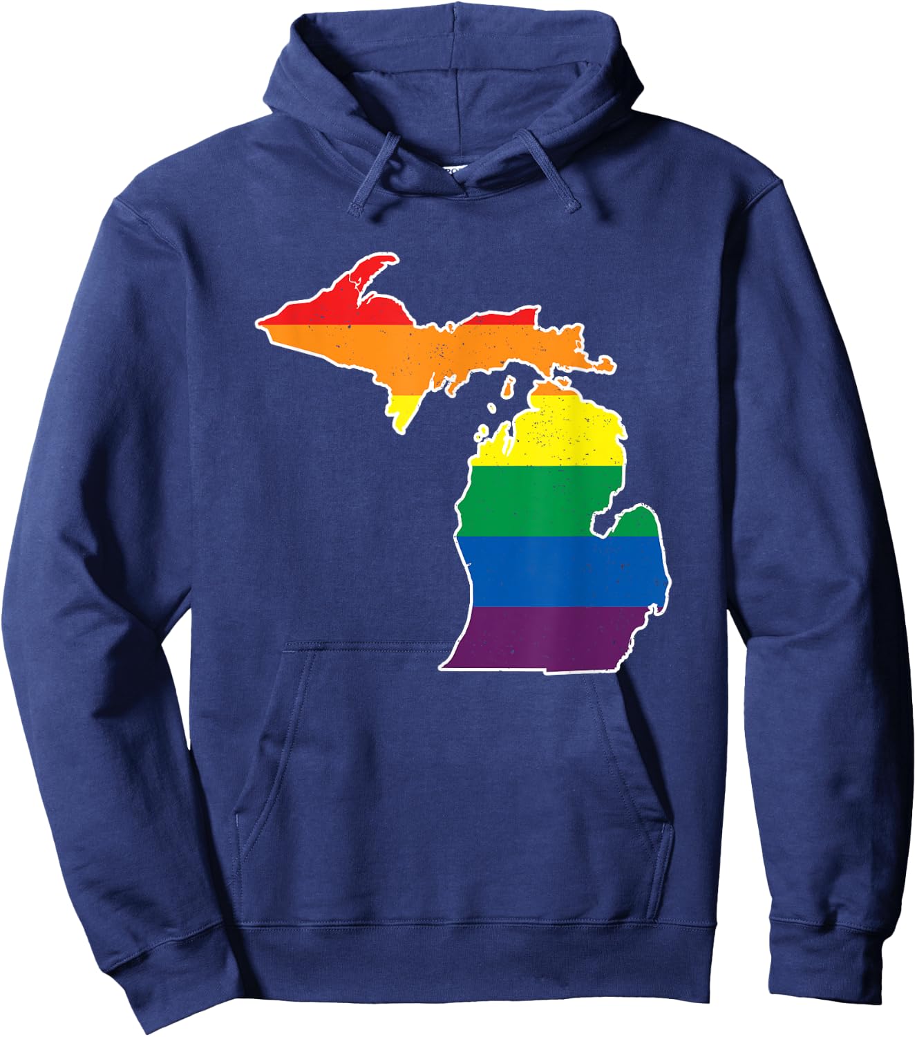 Gay Pride Flag - Michigan State Map - Rainbow Stripes Hoodie - Hoodie | Navy