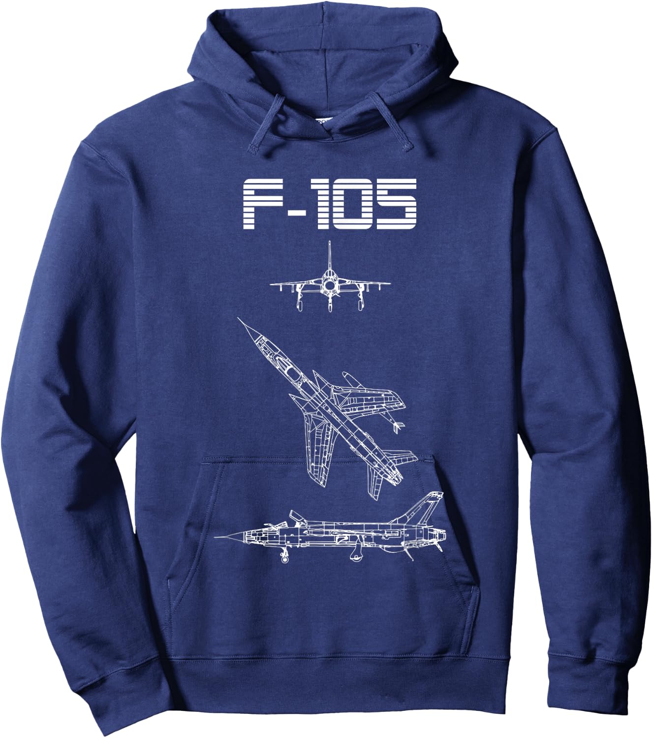 F-105 Fighter Plane Warbird Blueprint Schematics Diagram Hoodie - Hoodie | Navy