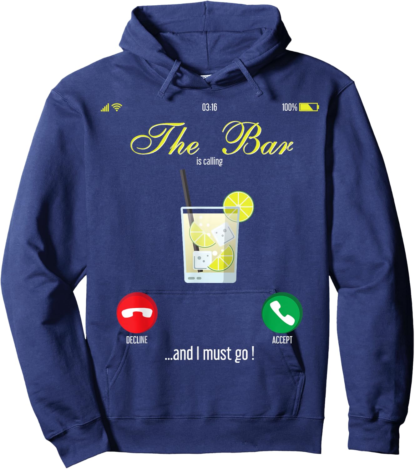 Bar Calls Mobile Call Design Wine Day Drink Hoodie - Hoodie | Navy