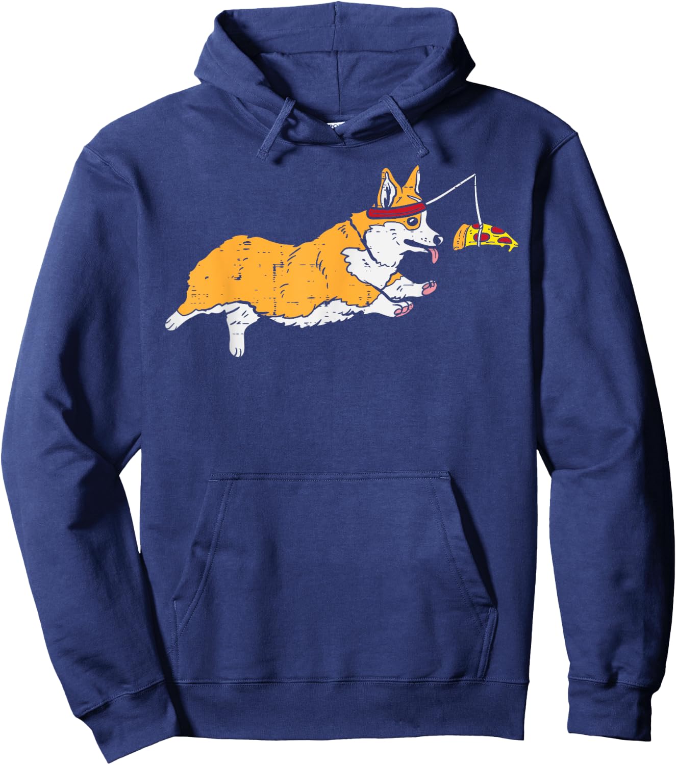 Running Welsh Corgi Pizza Funny Food Lover Dog Owner Gift Hoodie - Hoodie | Navy