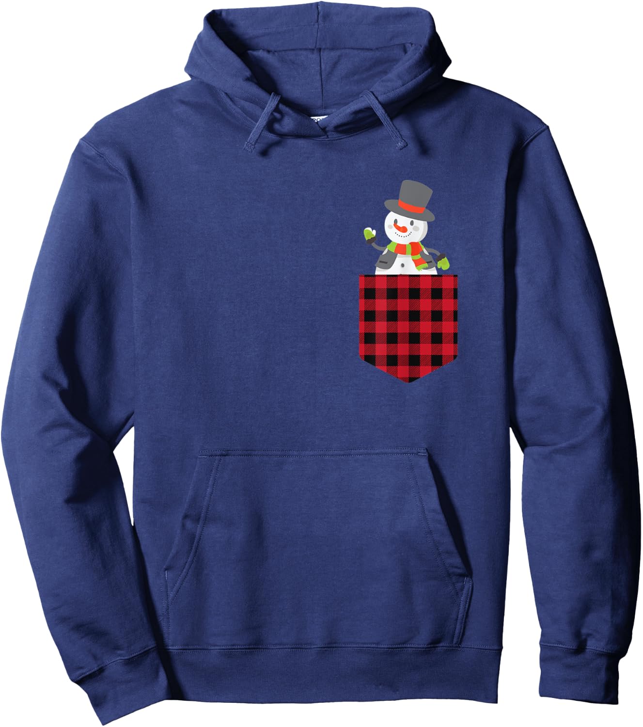 Cute Snowman Inside Buffalo Plaid Pocket Holiday Christmas Hoodie - Hoodie | Navy