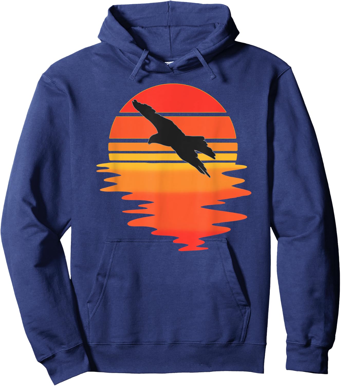 Retro Eagle - Cool Water Sunset large Bird Lovers Hoodie - Hoodie | Navy