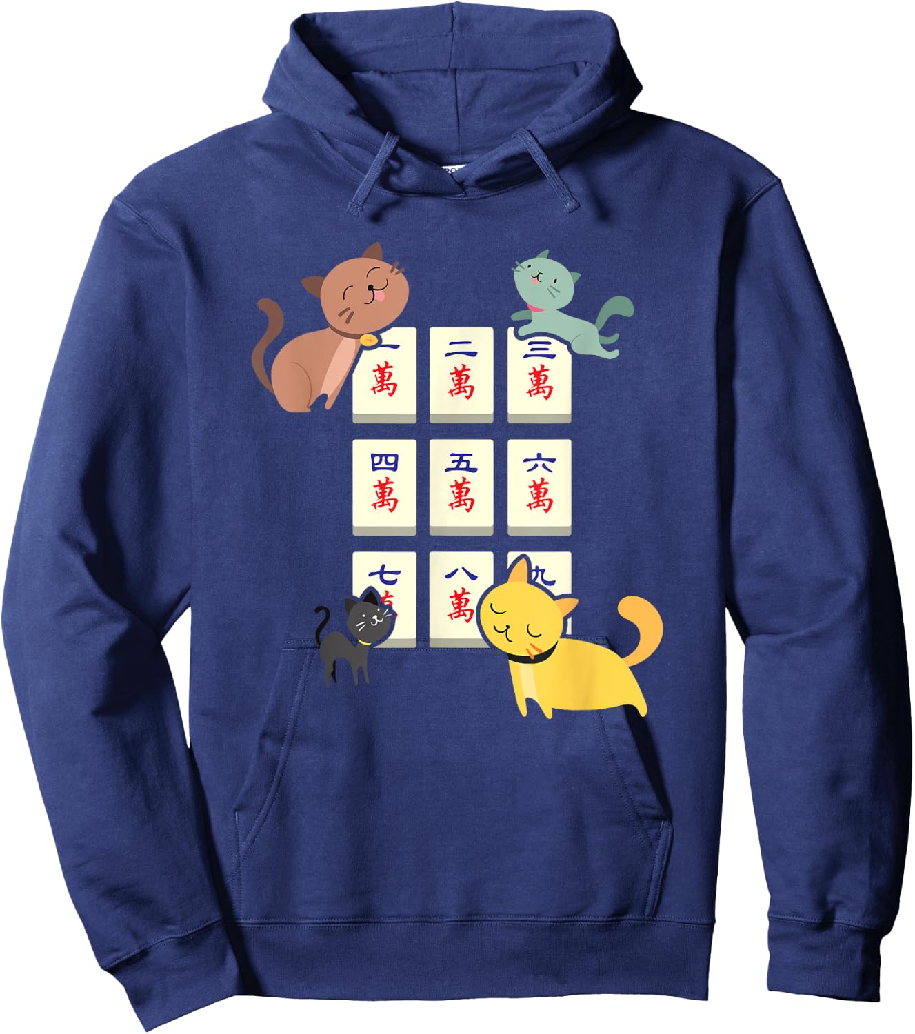 Cat Playing Mahjong Funny Players With Letters Women Hoodie - Hoodie | Navy