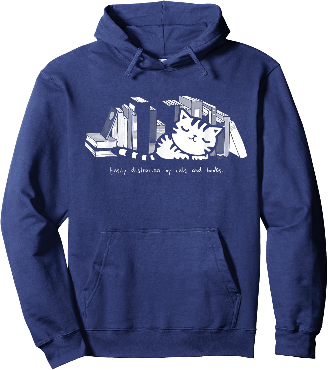 Easily Distracted by Cats And Books Cat Book Lover Women Girls Kids Hoodie - Hoodie | Navy