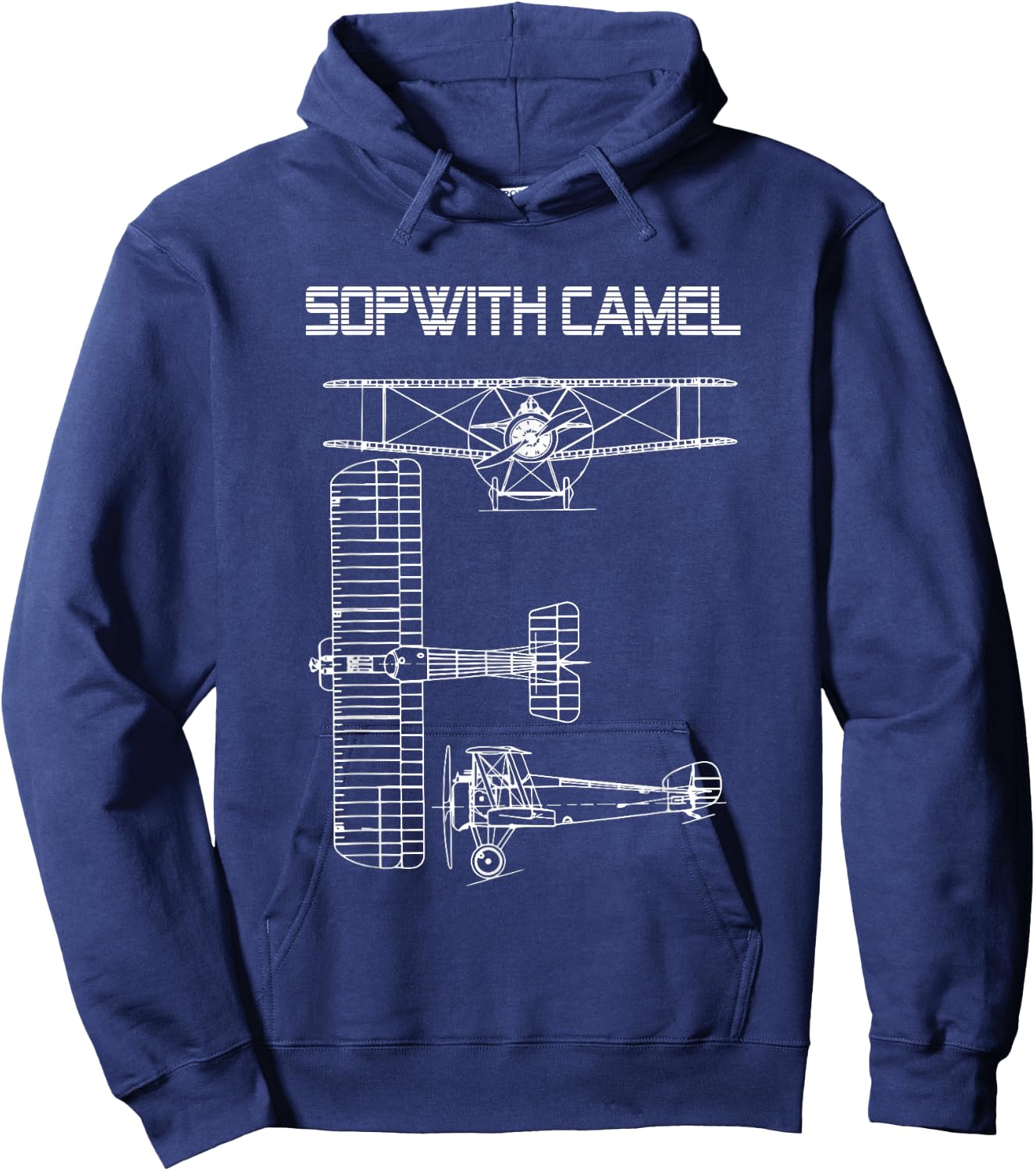 Sopwith Camel WW1 Plane Warbird Blueprint Schematics Diagram Hoodie - Hoodie | Navy