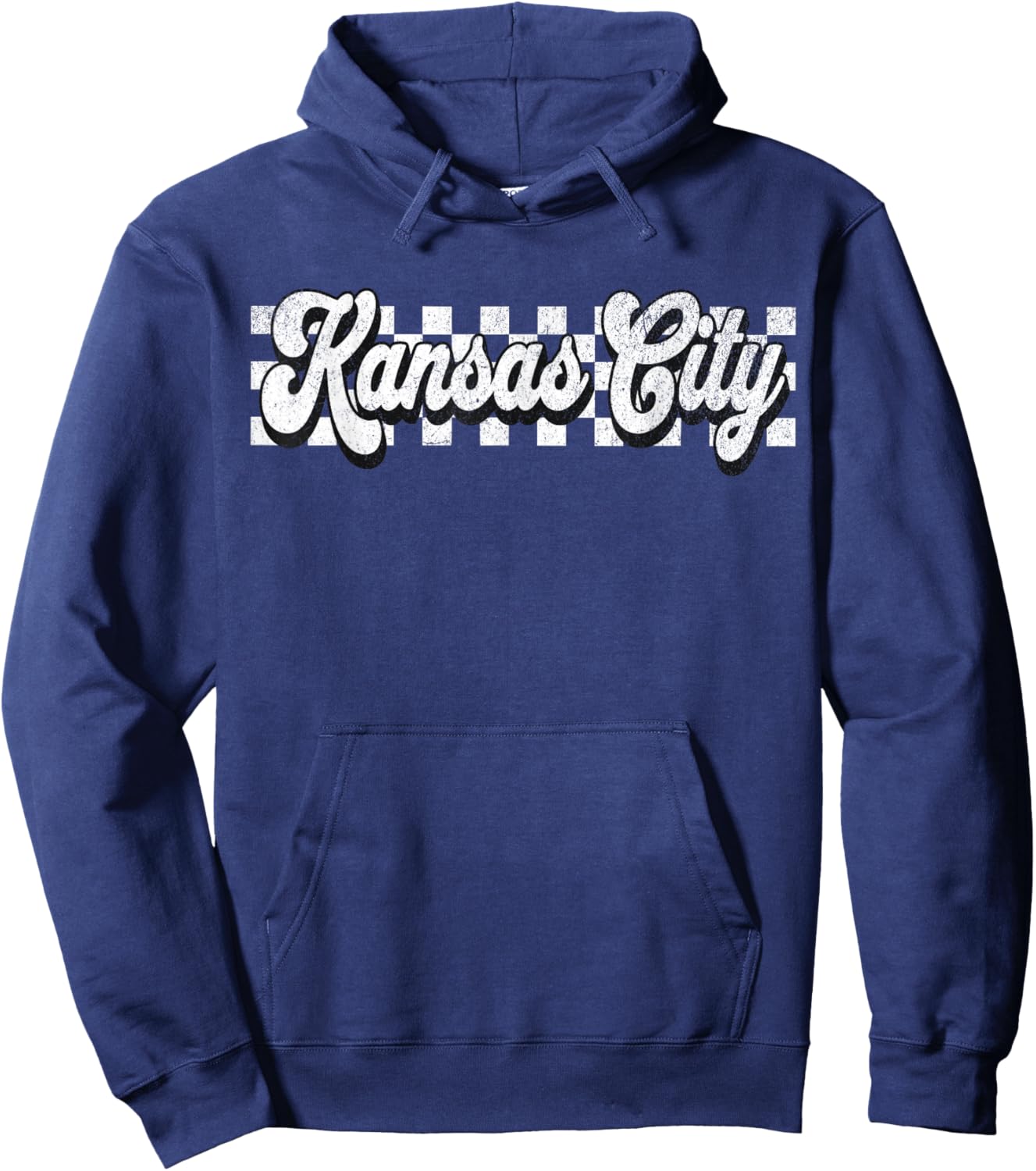 Vintage Kansas City Checkered Flag Retro Kansas City Hoodie - Hoodie | Navy