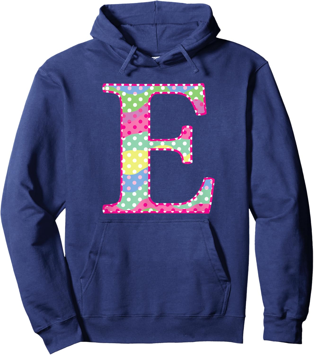 Girls Colorful Rainbow Polka Dot Monogram Initial Letter E Hoodie - Hoodie | Navy