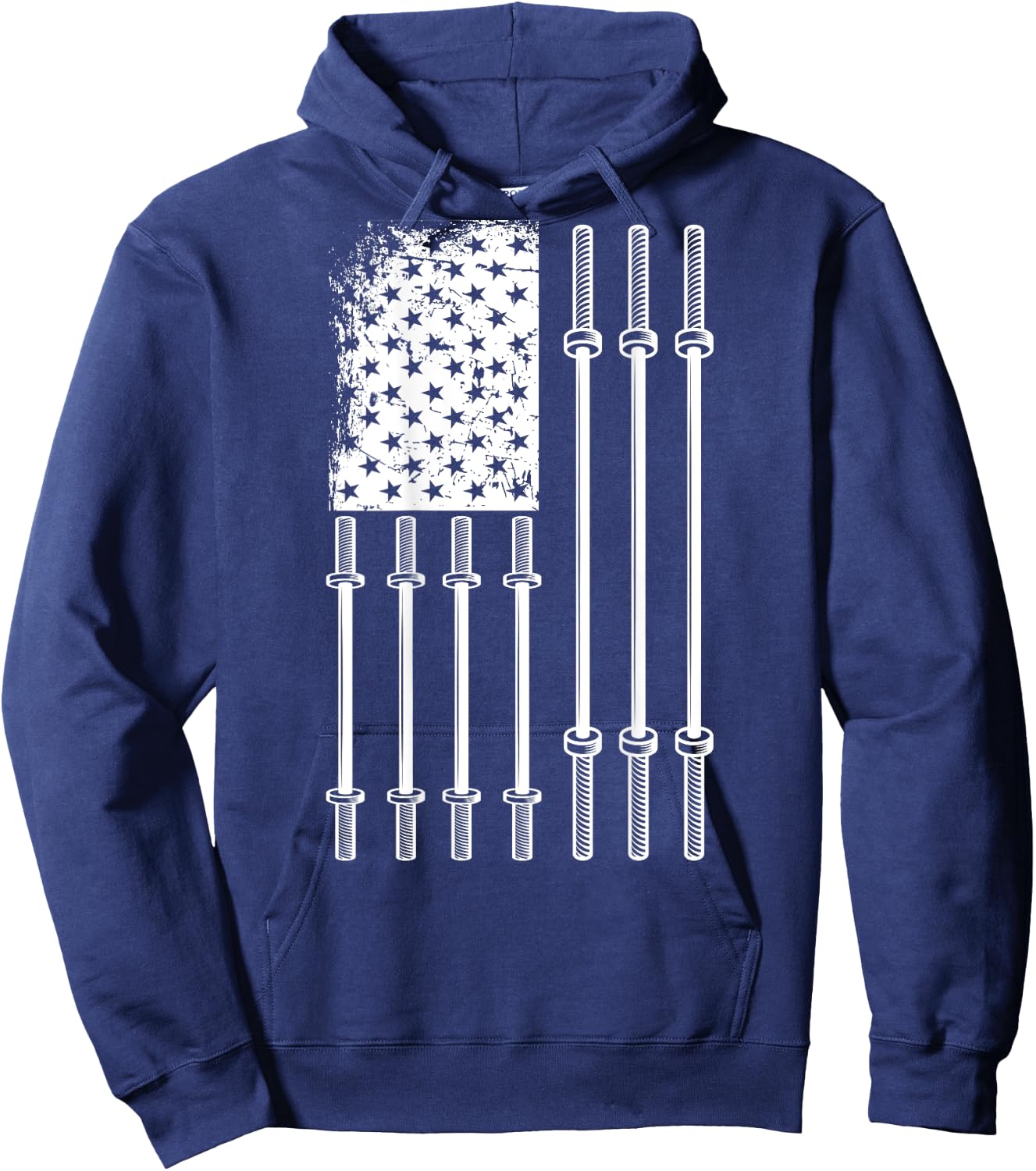 Barbell US Flag Weightlifting Patriotic Back Print Gym Women Kids Men Hoodie - Hoodie | Navy