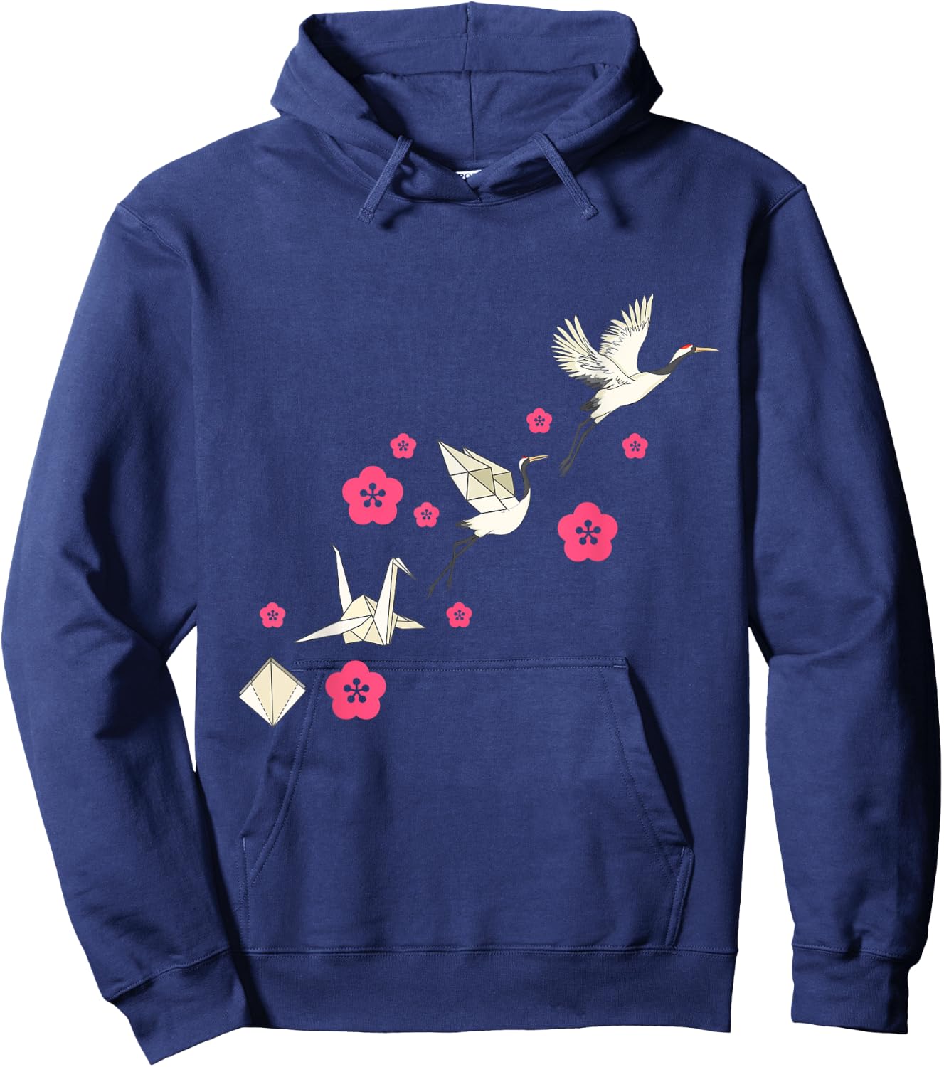 Common Crane Flowers Origami Bird Lover Nature Cute Birdie Hoodie - Hoodie | Navy