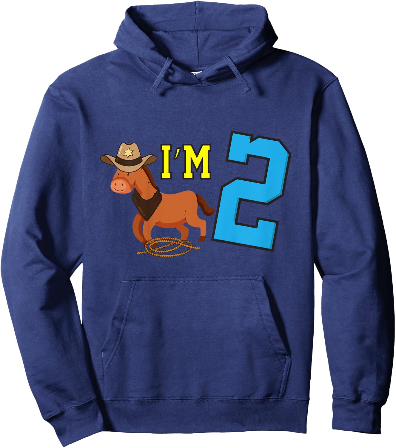 Kids I'm 2 Horse Funny Two Year Old Birthday Cowboy Horseback Hoodie - Hoodie | Navy