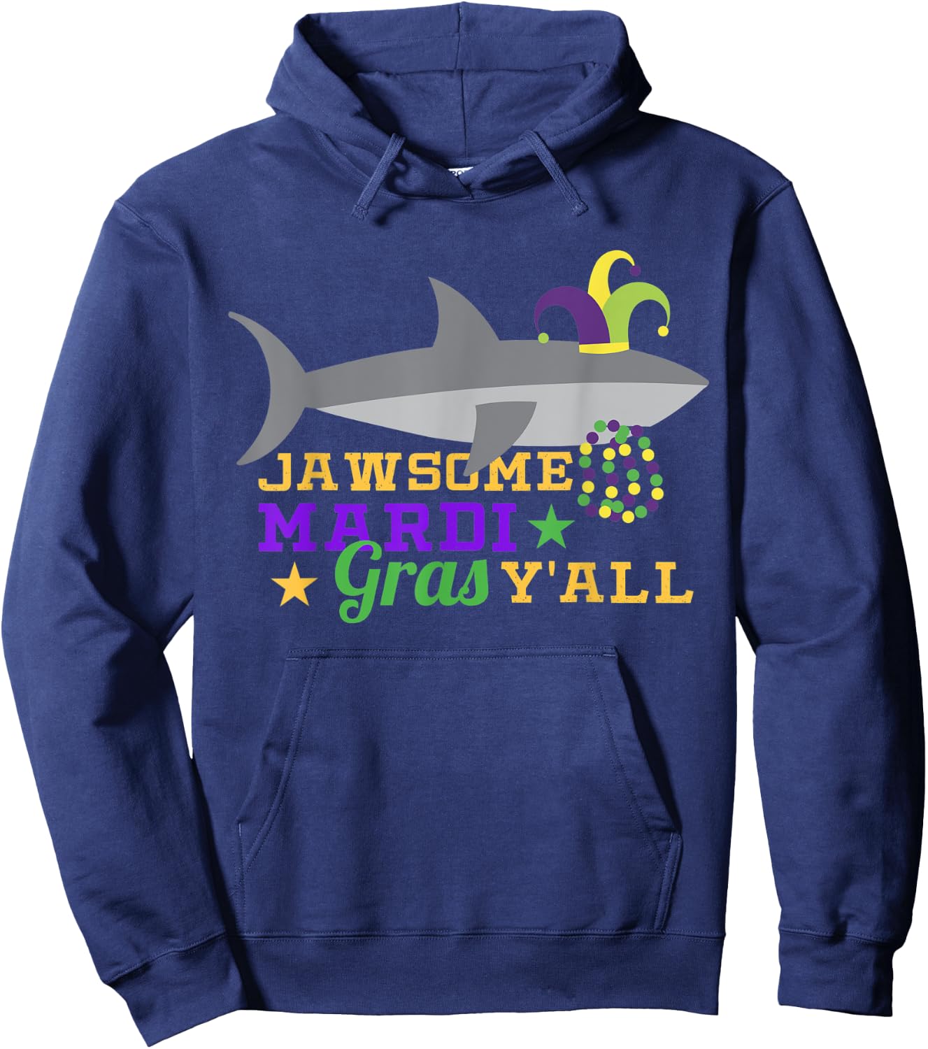 Jawsome Mardi Gras Y'all Outfit Boys Shark Carnival Costume Hoodie - Hoodie | Navy