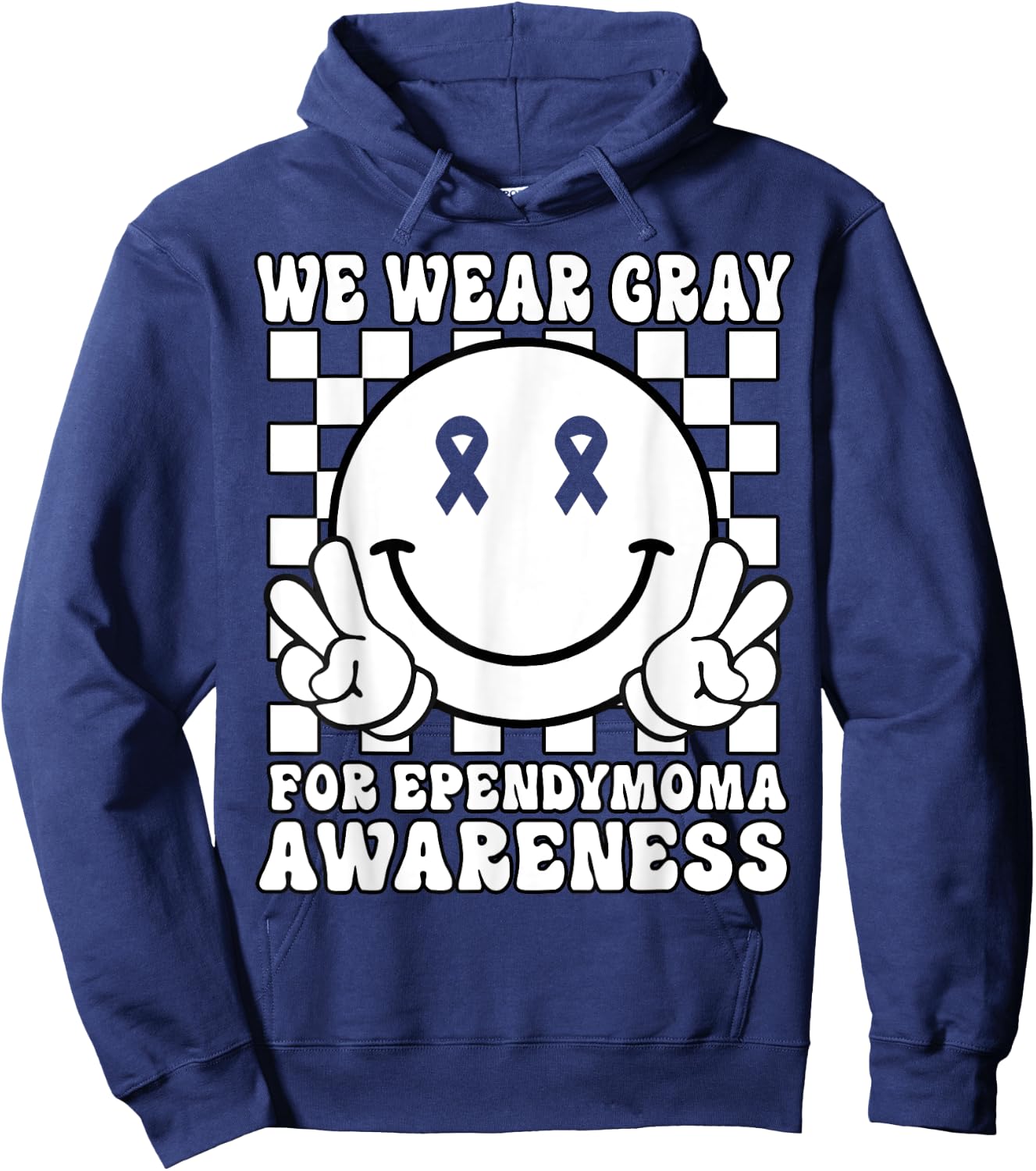 In May We Wear Gray Groovy Smile Face Ependymoma Awareness Hoodie - Hoodie | Navy