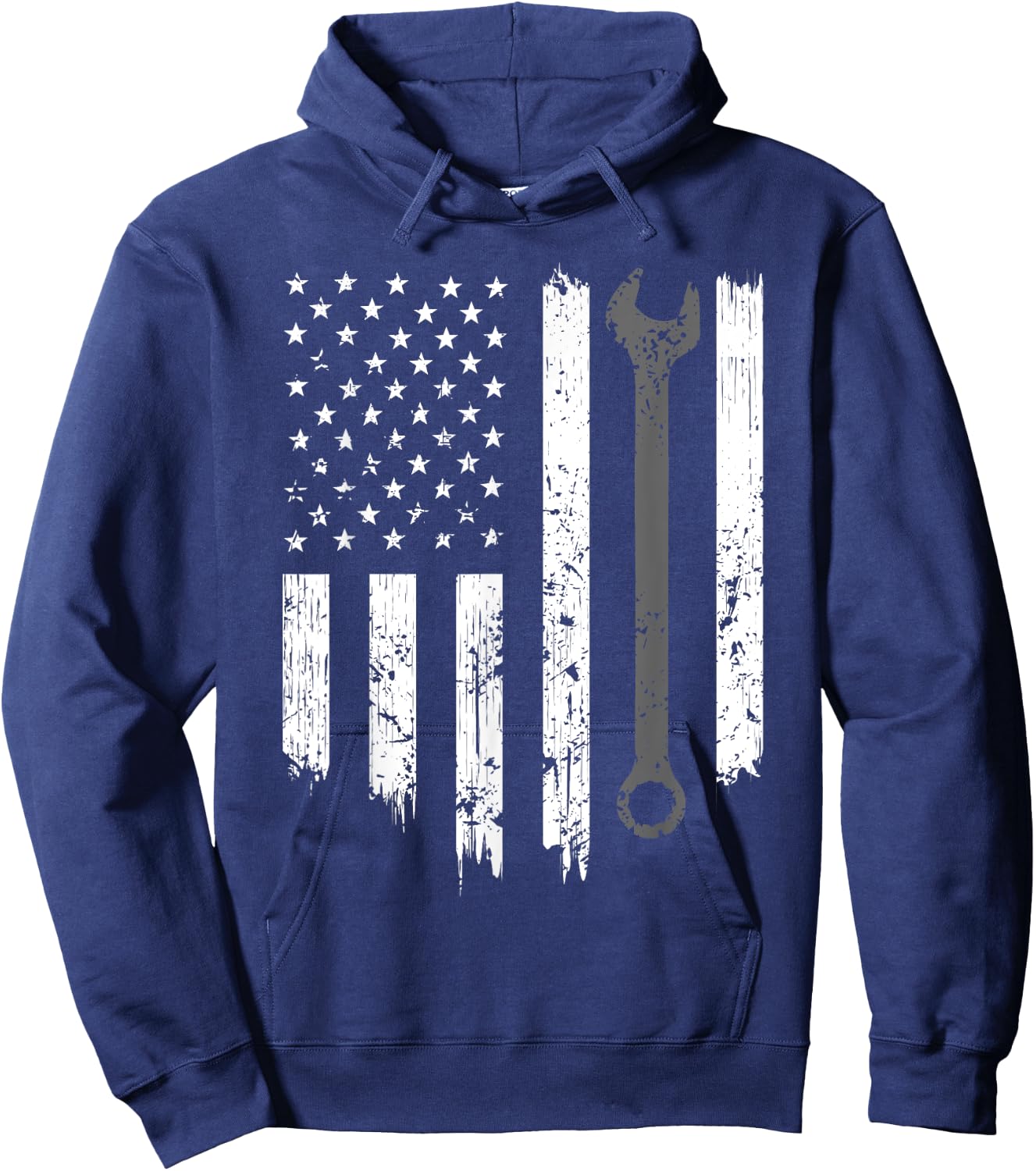 Funny Vintage Mechanic Distressed American Flag Gift Hoodie - Hoodie | Navy
