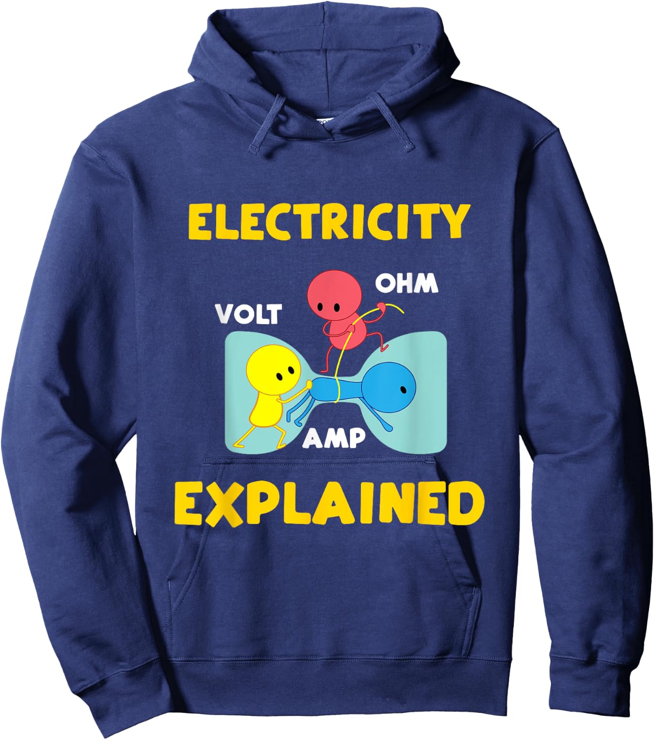 New Electrician Graphics Electricity Explained Funny Electrical Engineer - Men's Blue Cotton Polyester Short Sleeve Classic Fit - Small Hoodie - Hoodie | Navy